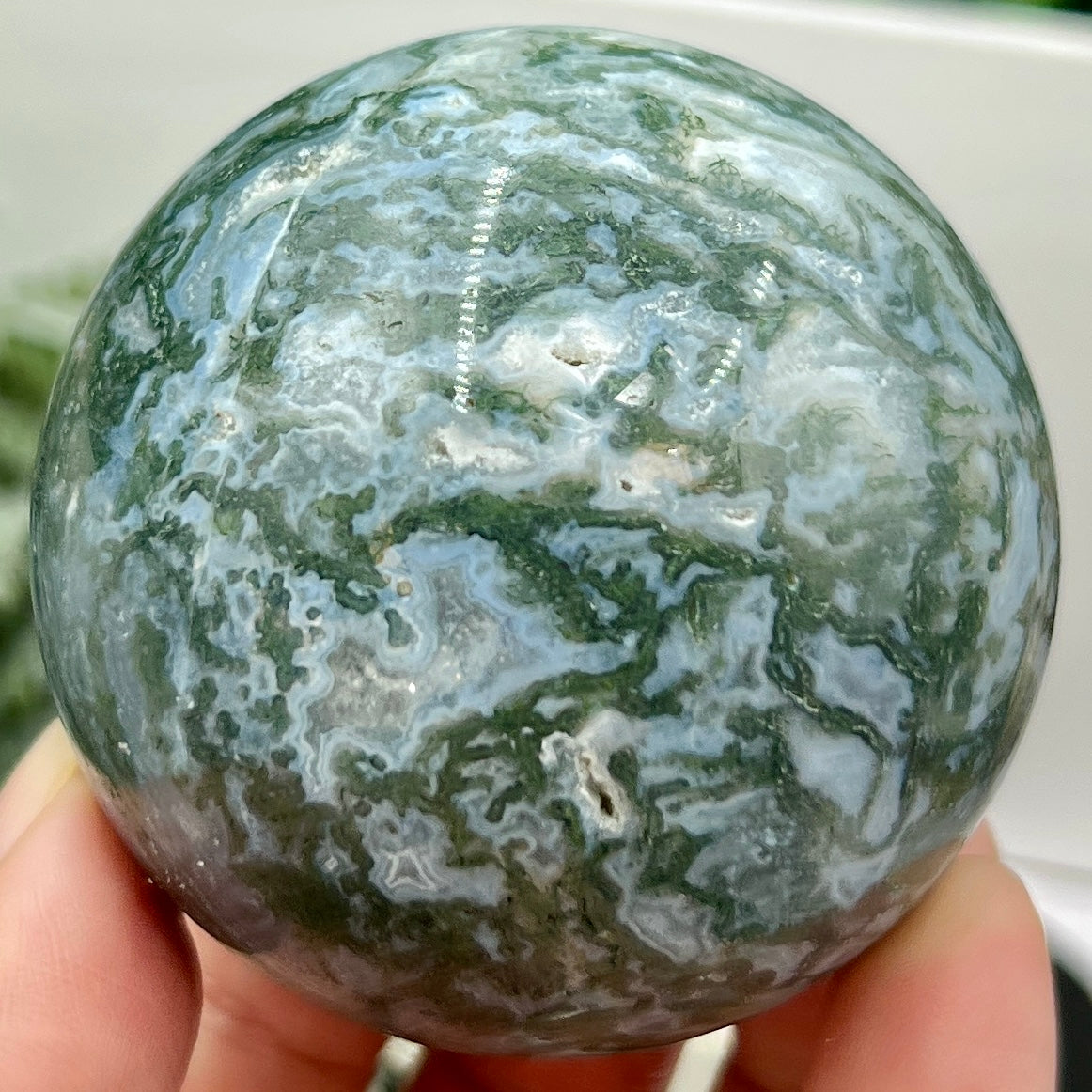 Blue Green Moss Agate Sphere High Quality Crystal Ball 314g 61mm
