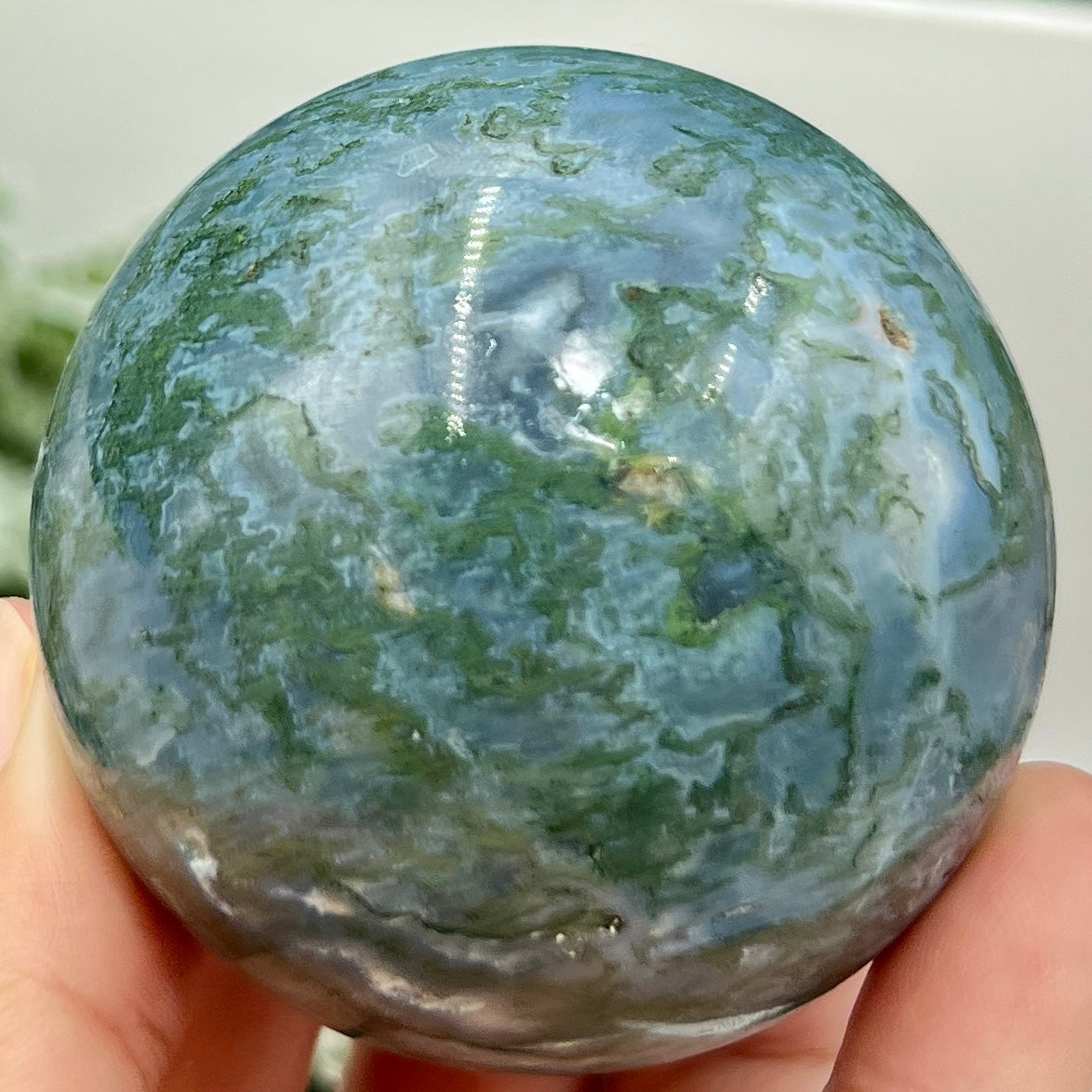 Blue Green Moss Agate Sphere High Quality Crystal Ball 314g 61mm