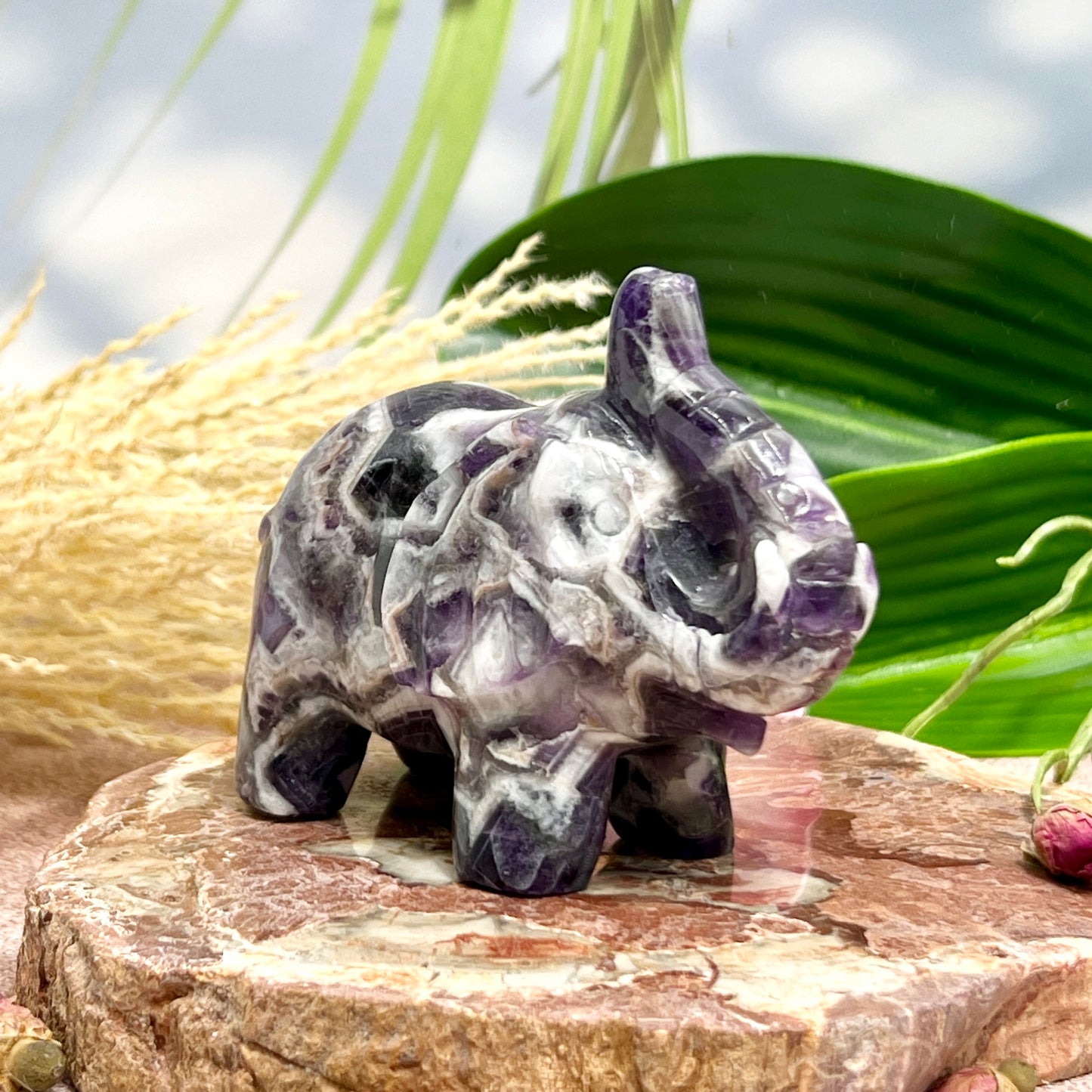 Chevron Dream Amethyst Healing Elephant Crystal Animal Carving 255g