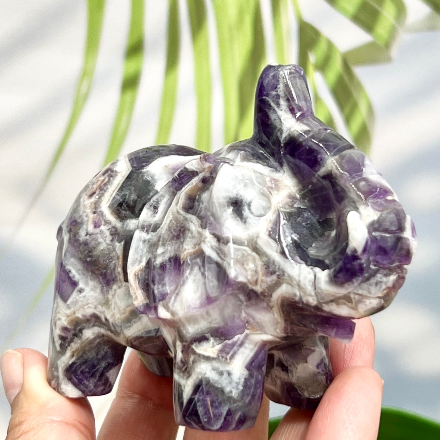 Chevron Dream Amethyst Healing Elephant Crystal Animal Carving 255g