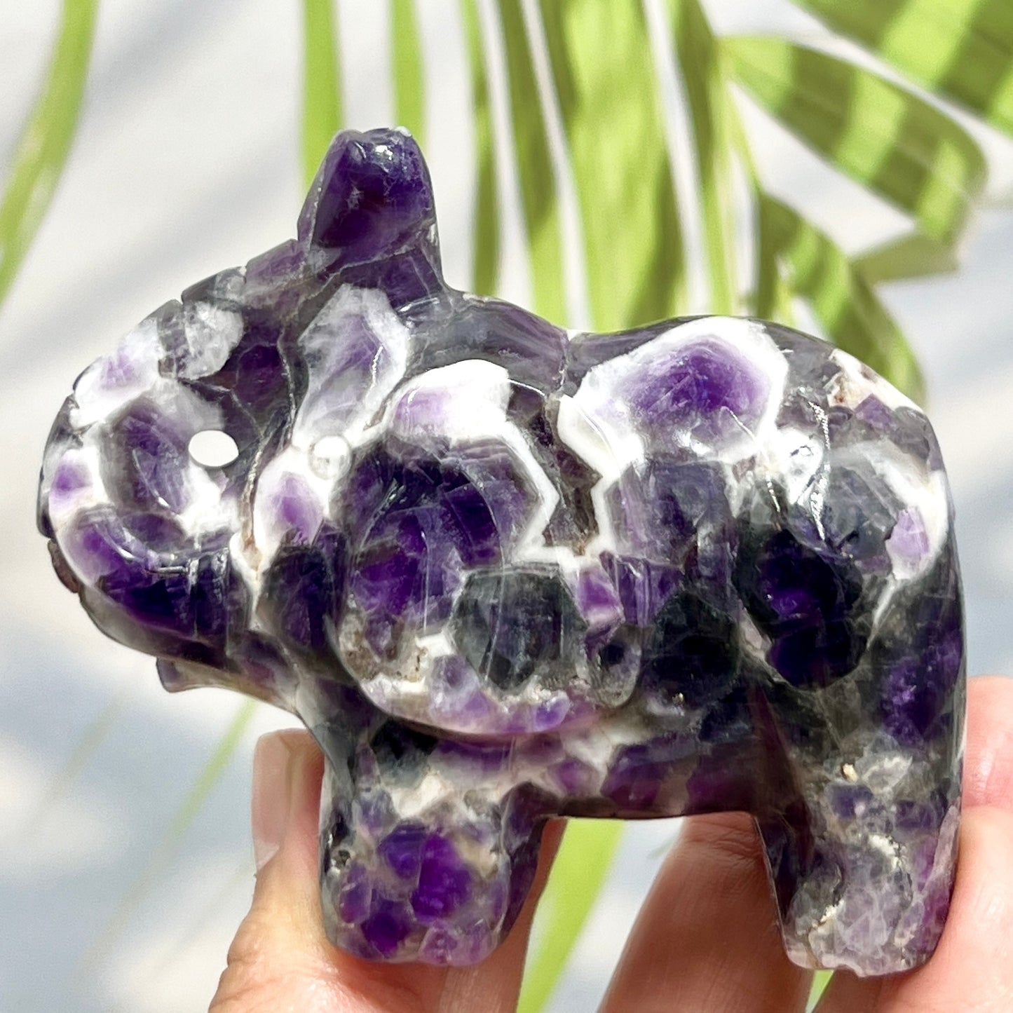 Chevron Dream Amethyst Healing Elephant Crystal Animal Carving 255g