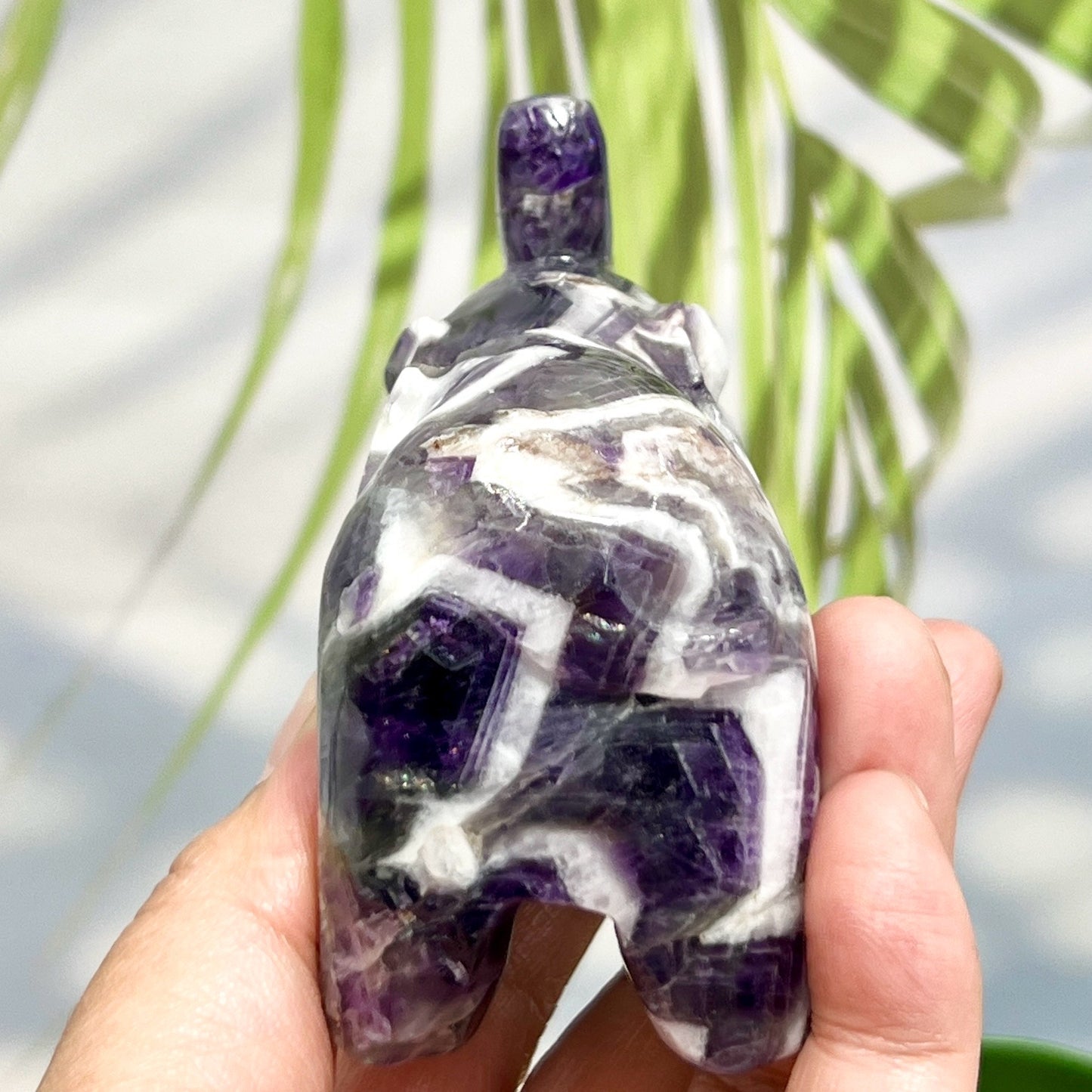 Chevron Dream Amethyst Healing Elephant Crystal Animal Carving 255g