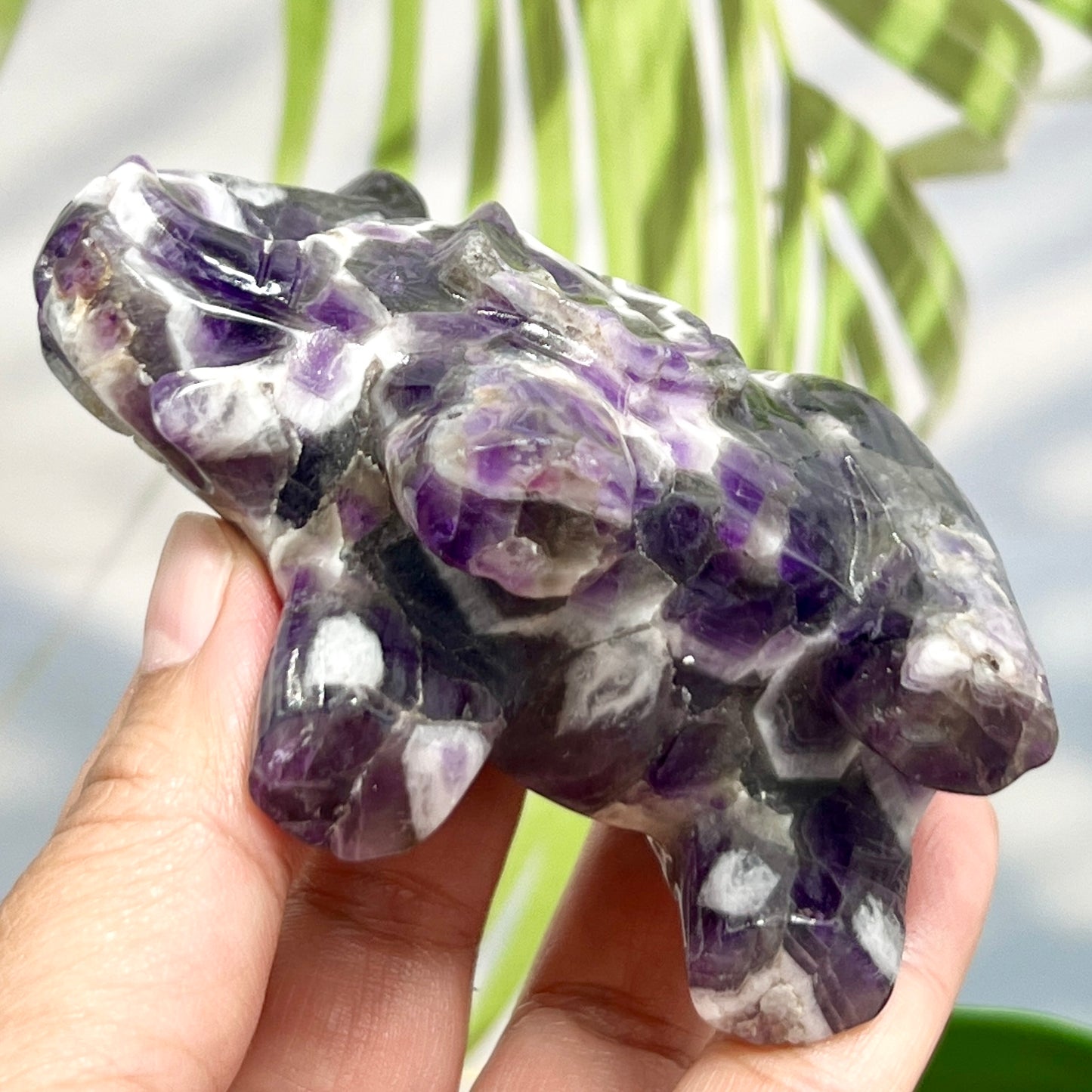 Chevron Dream Amethyst Healing Elephant Crystal Animal Carving 255g