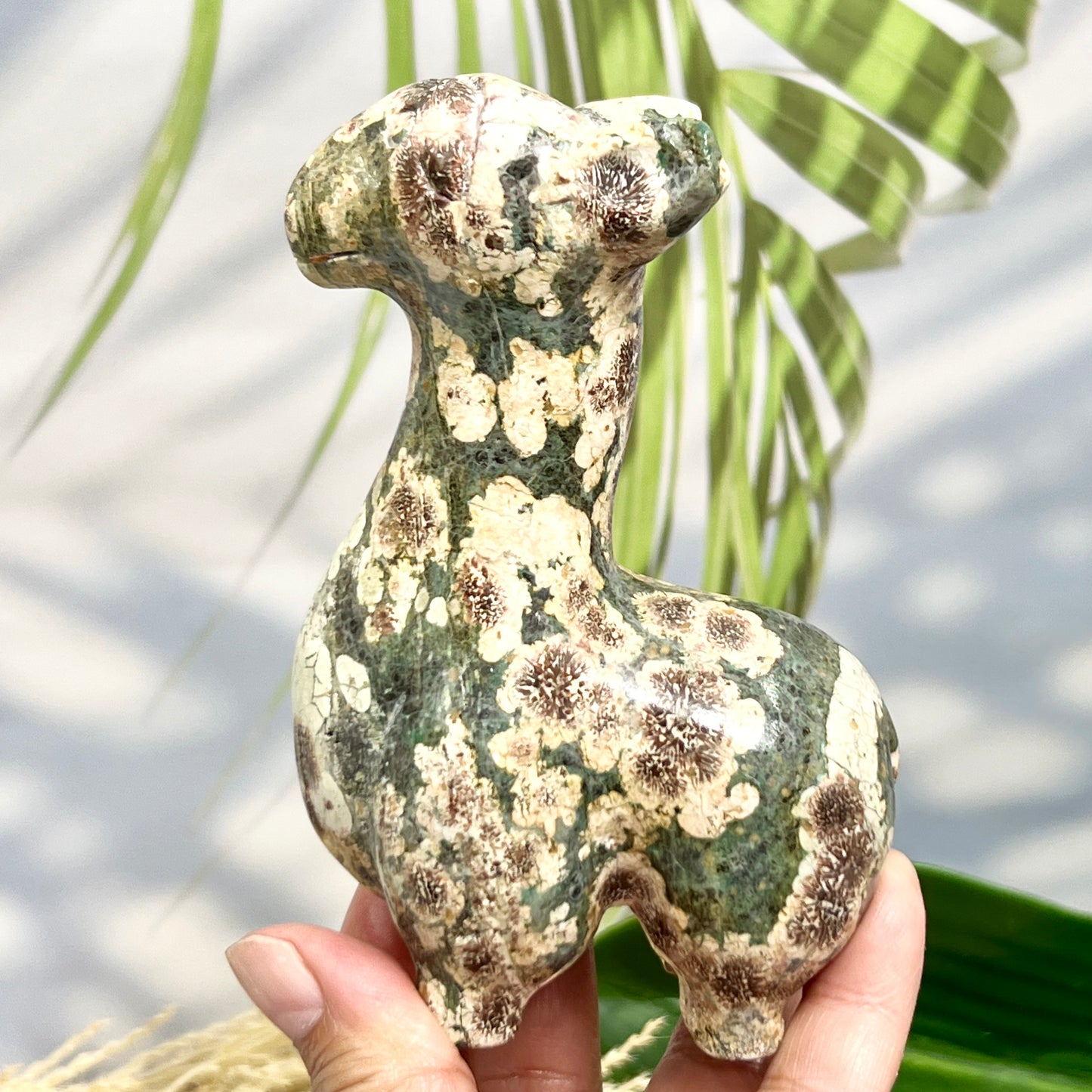 Russian Flower Cherry Blossom Jasper Llama Alpaca Crystal Animal Carving 404g