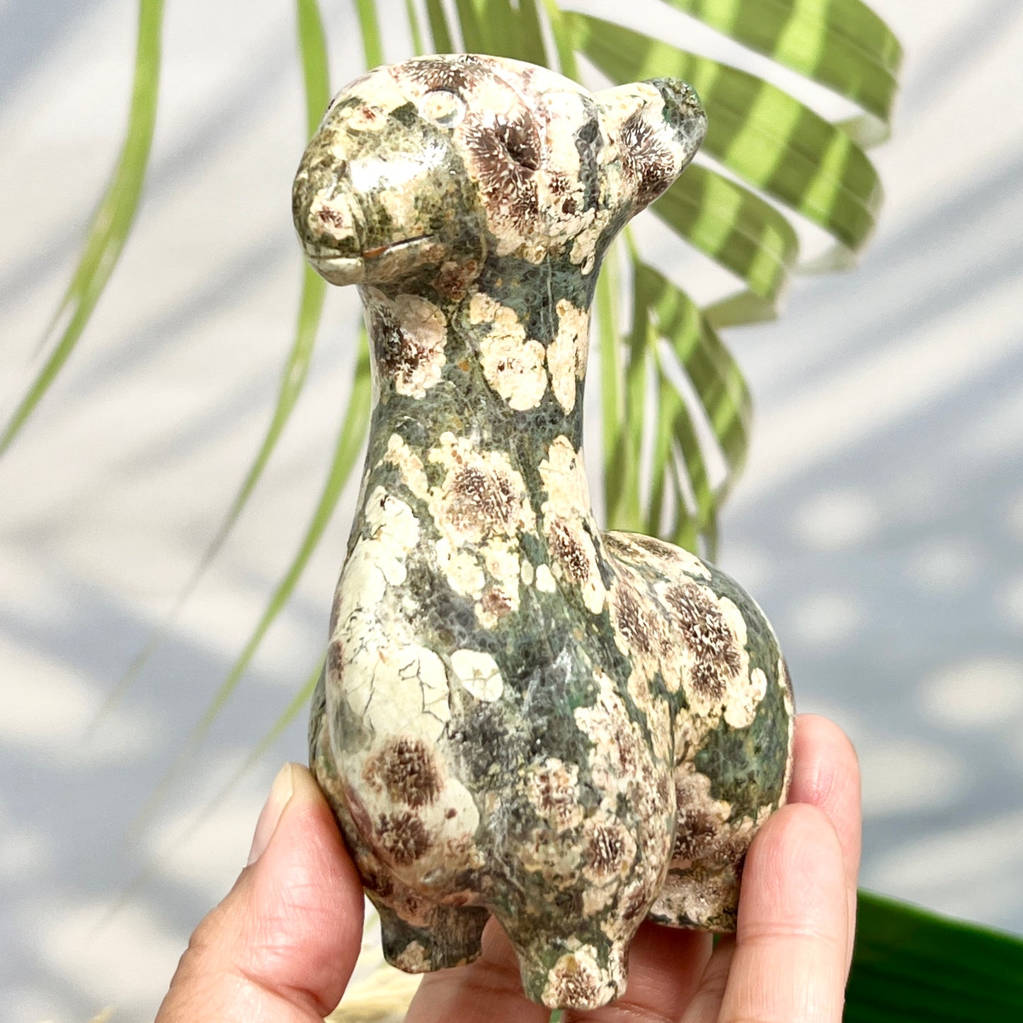 Russian Flower Cherry Blossom Jasper Llama Alpaca Crystal Animal Carving 404g