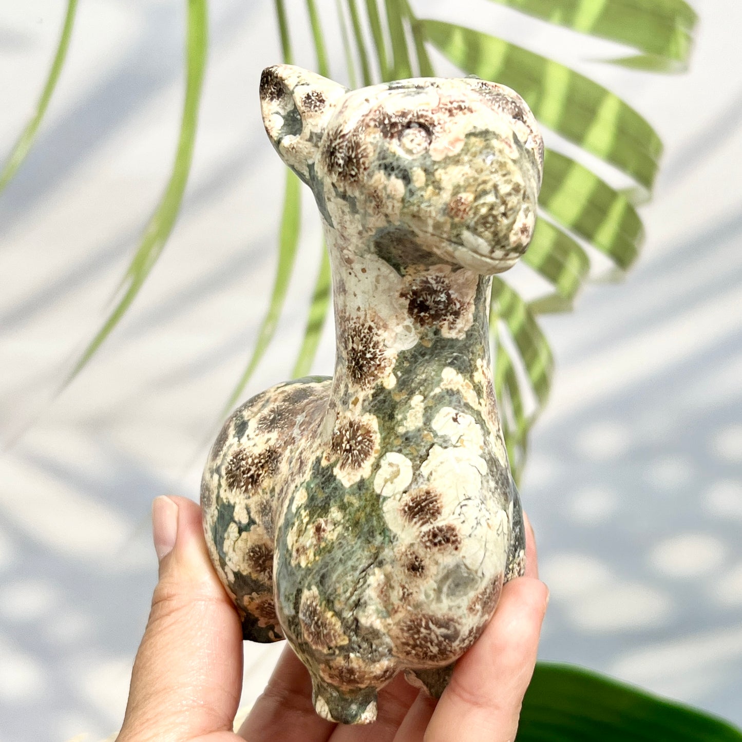 Russian Flower Cherry Blossom Jasper Llama Alpaca Crystal Animal Carving 404g
