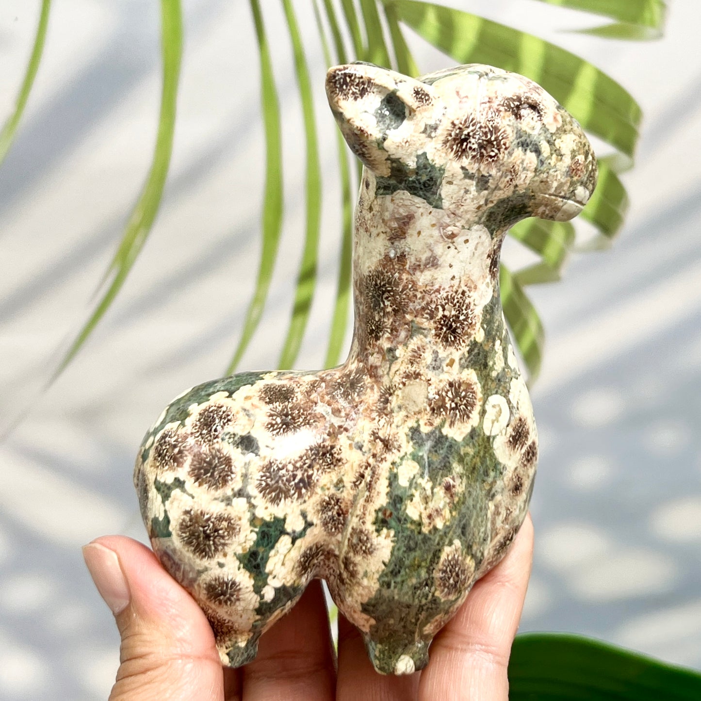 Russian Flower Cherry Blossom Jasper Llama Alpaca Crystal Animal Carving 404g