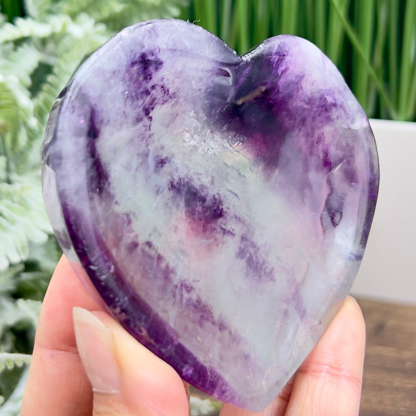 Purple Fluorite Heart Shaped Bowl Crystal Carving 212g