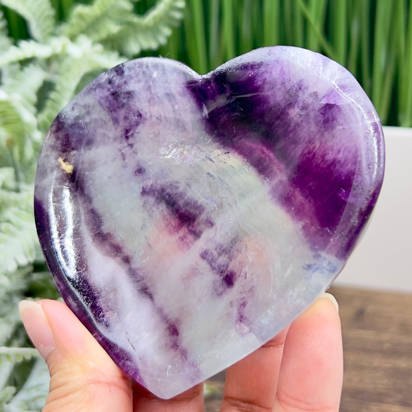 Purple Fluorite Heart Shaped Bowl Crystal Carving 212g