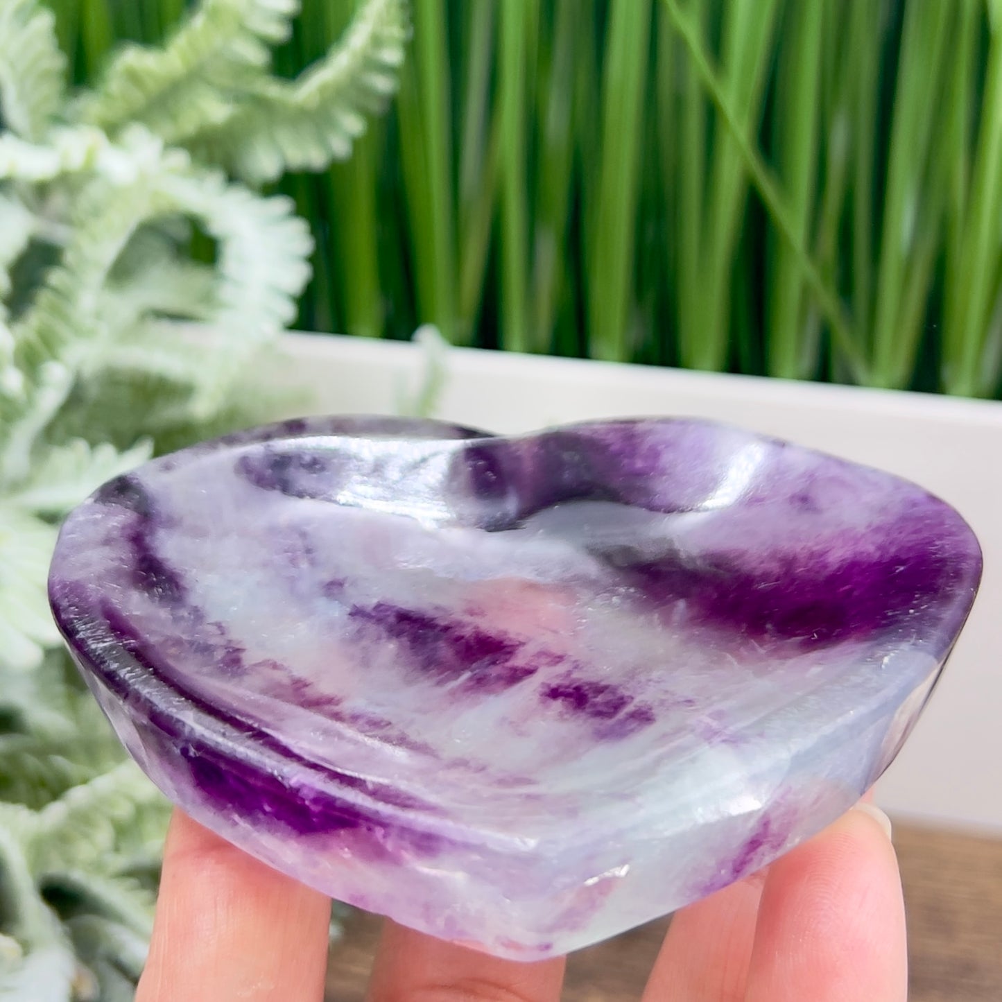 Purple Fluorite Heart Shaped Bowl Crystal Carving 212g