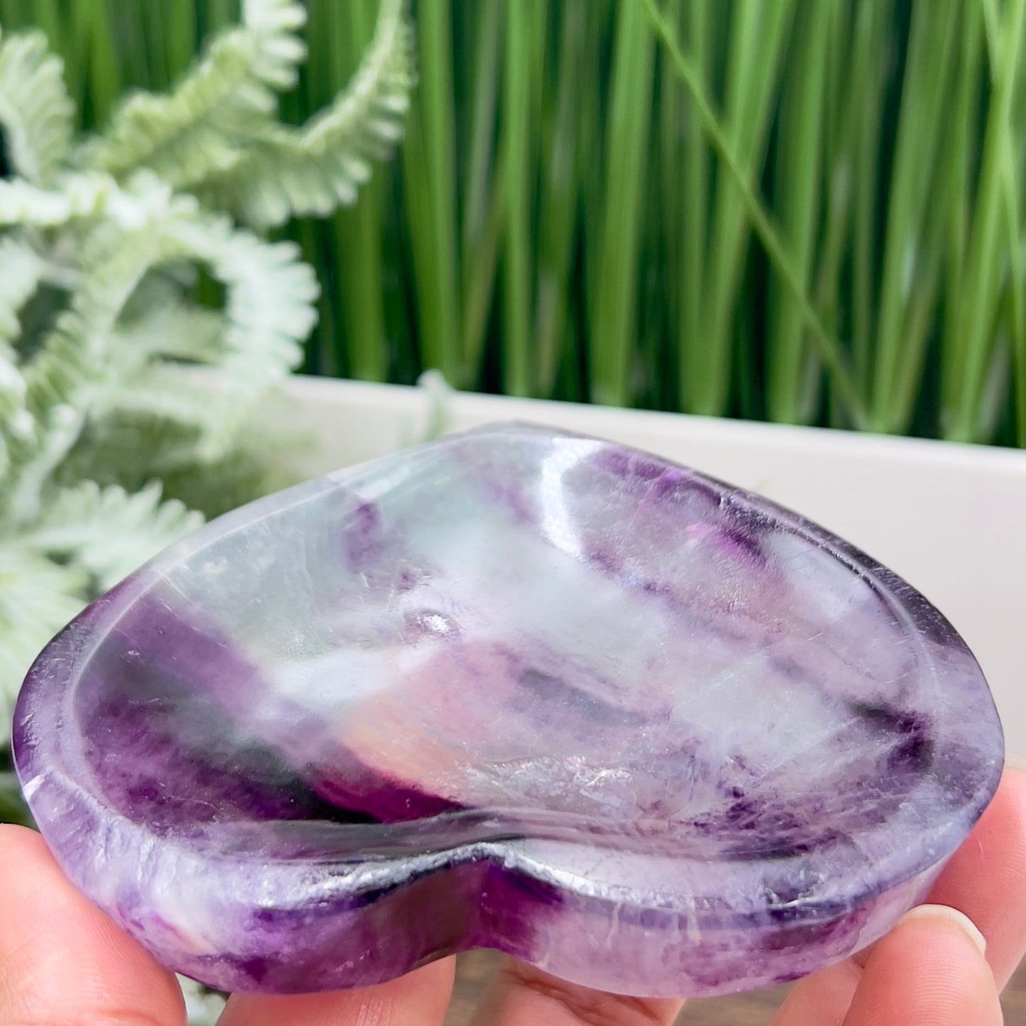 Purple Fluorite Heart Shaped Bowl Crystal Carving 212g
