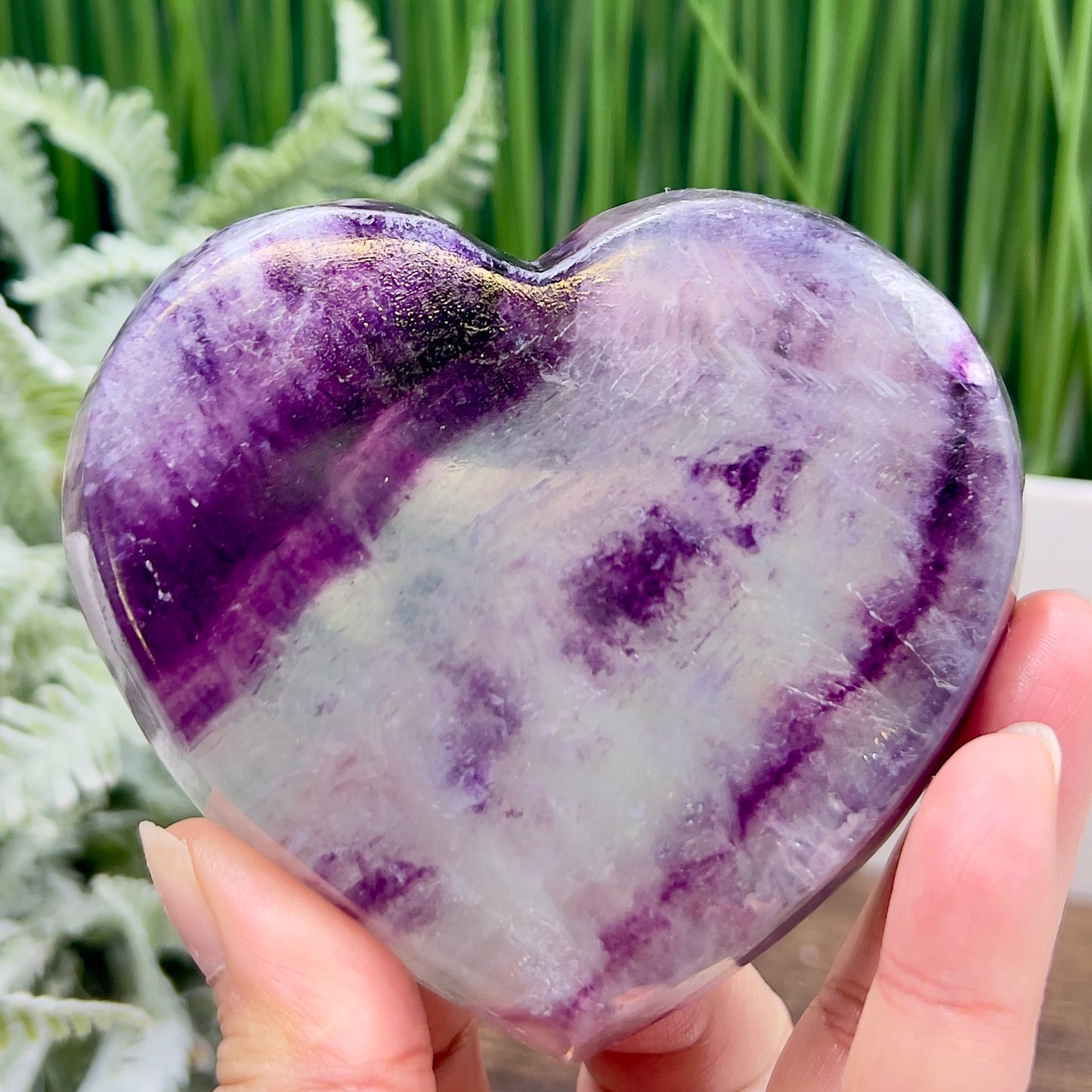 Purple Fluorite Heart Shaped Bowl Crystal Carving 212g