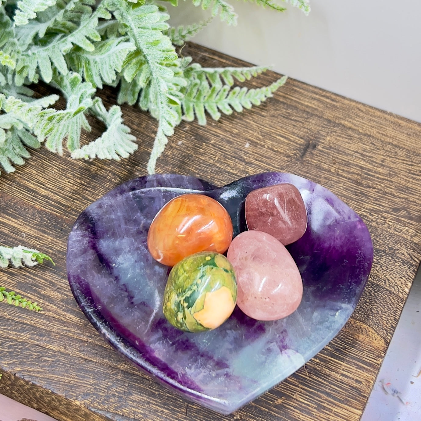 Purple Fluorite Heart Shaped Bowl Crystal Carving 212g