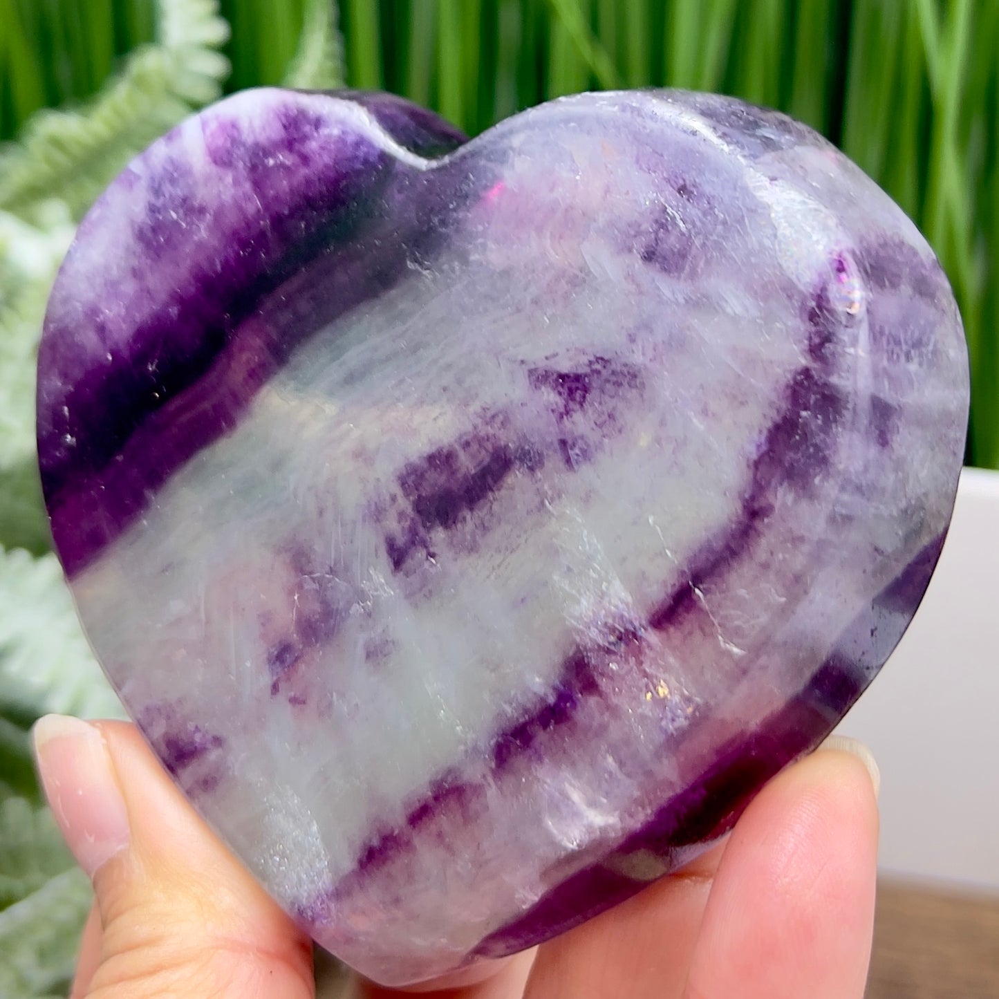 Purple Fluorite Heart Shaped Bowl Crystal Carving 212g