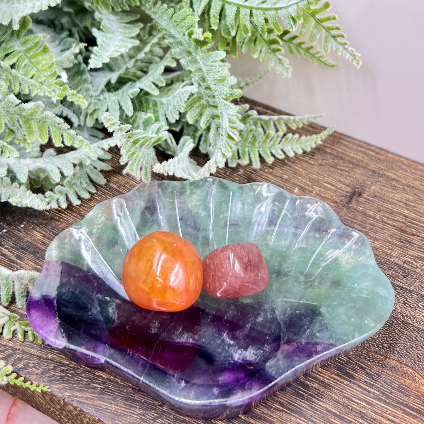 Purple Green Fluorite Shell Shaped Bowl Crystal Carving 276g