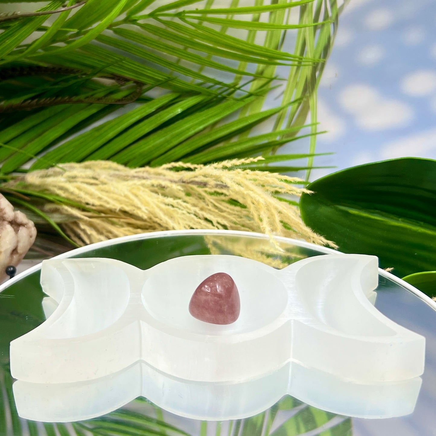 Satin Spar Selenite Moon Phases Bowl Crystal Carving 250g