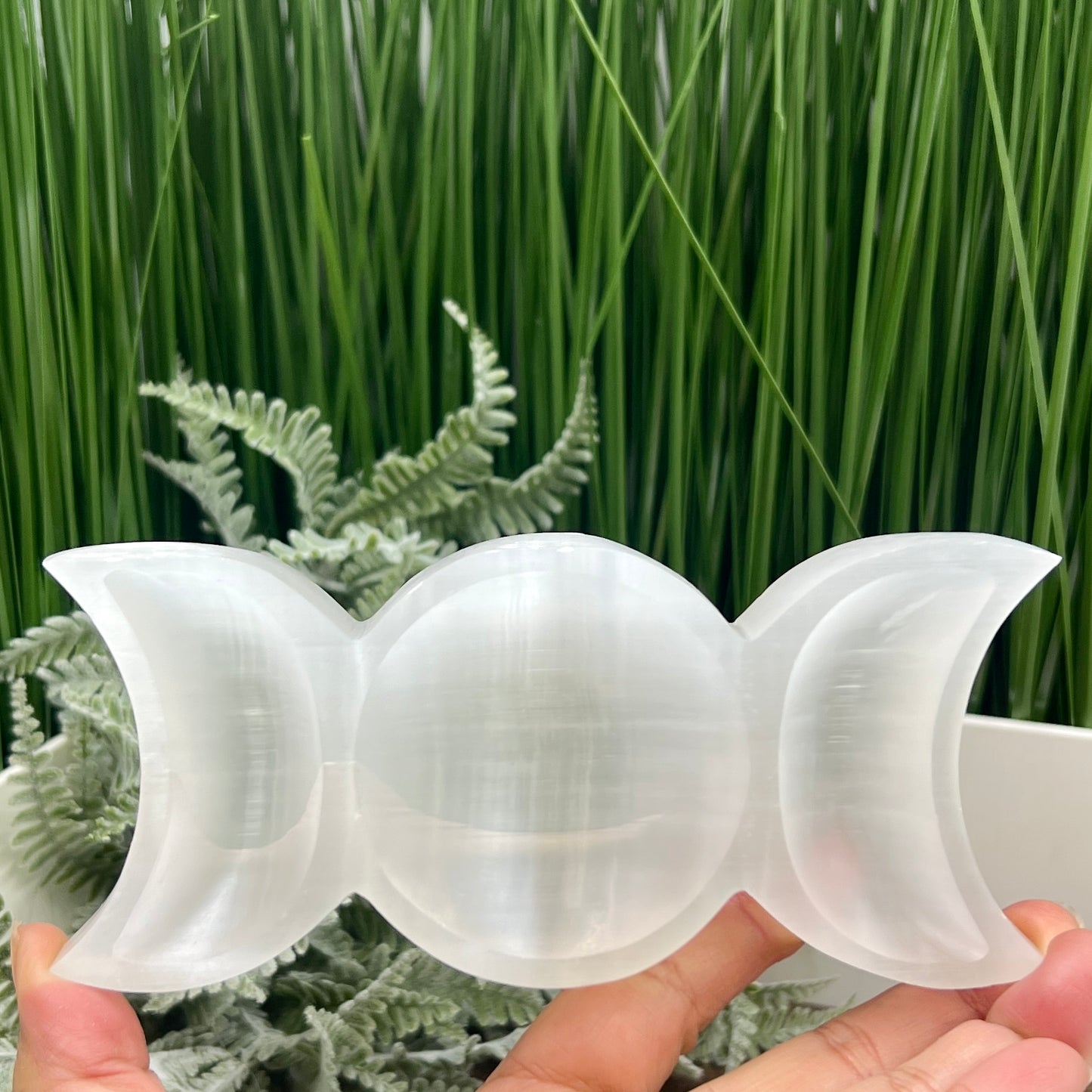 Satin Spar Selenite Moon Phases Bowl Crystal Carving 250g