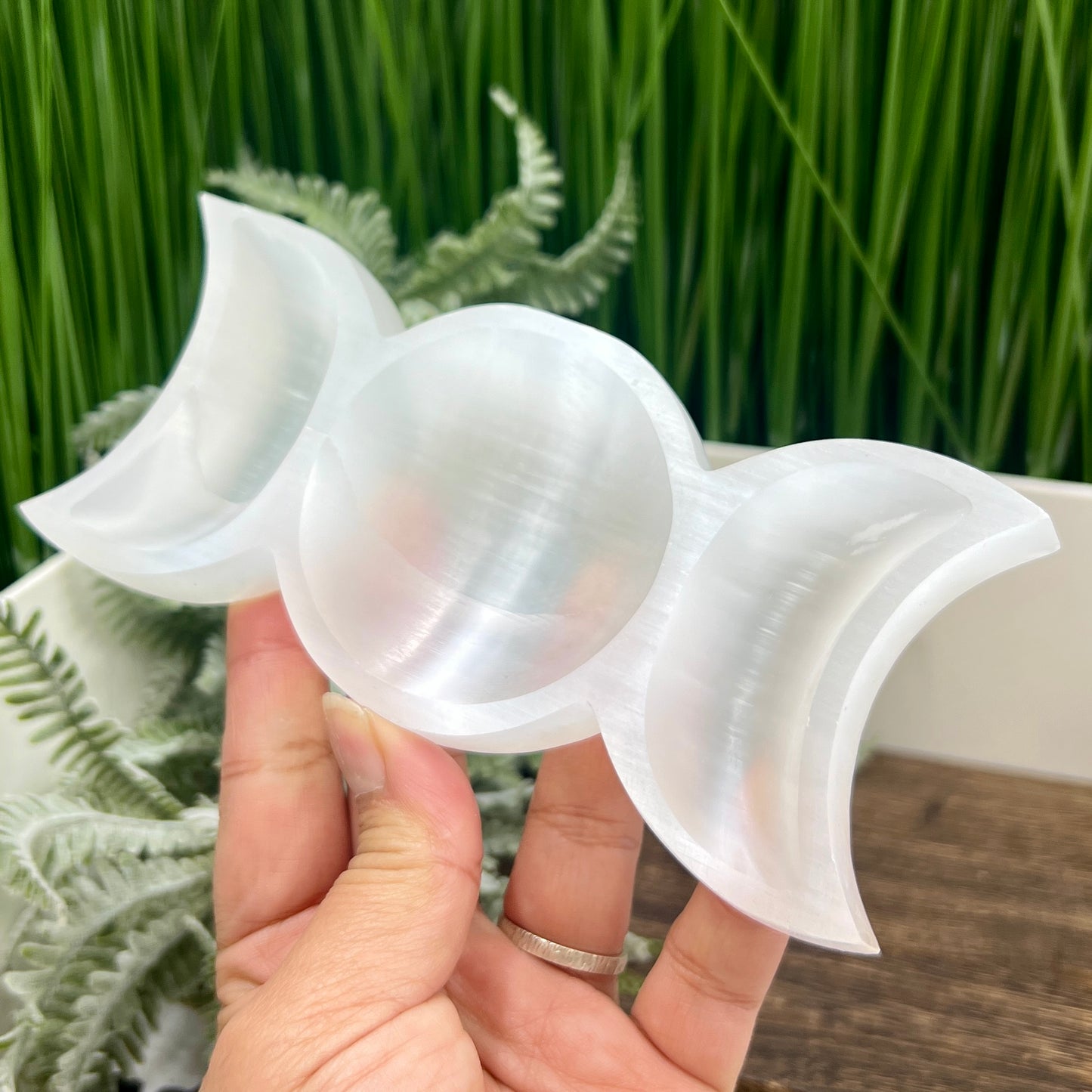 Satin Spar Selenite Moon Phases Bowl Crystal Carving 250g