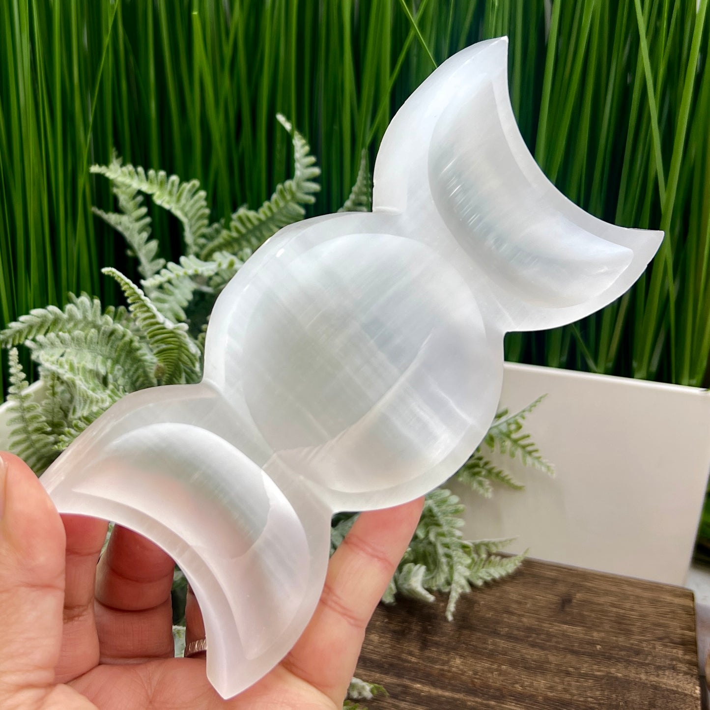 Satin Spar Selenite Moon Phases Bowl Crystal Carving 250g