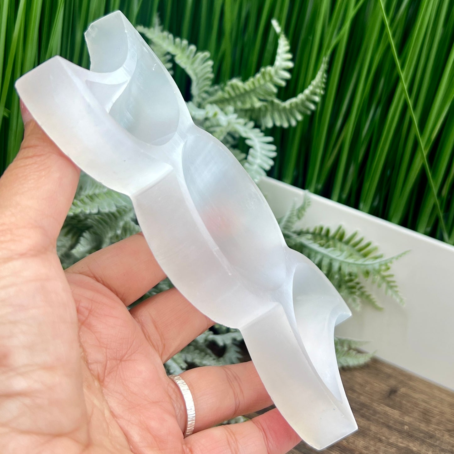 Satin Spar Selenite Moon Phases Bowl Crystal Carving 250g