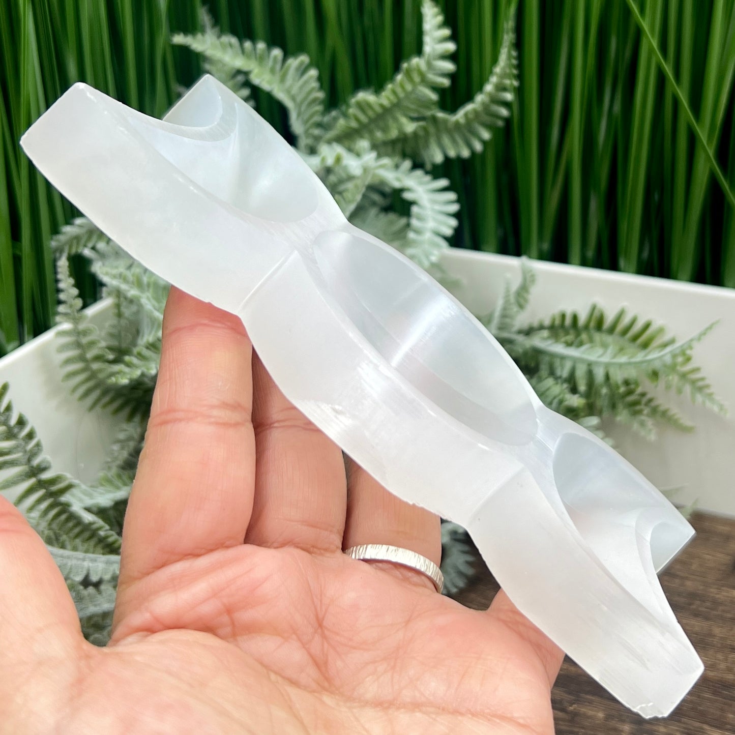 Satin Spar Selenite Moon Phases Bowl Crystal Carving 250g