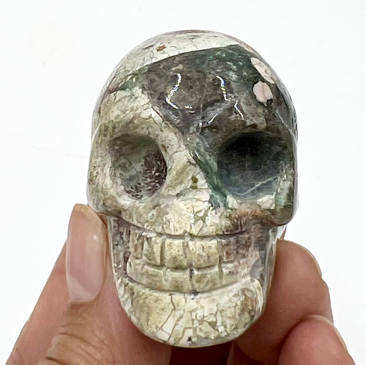 Russian Flower Cherry Blossom Jasper Skull 2 Inches Hand Carved Crystal Carving