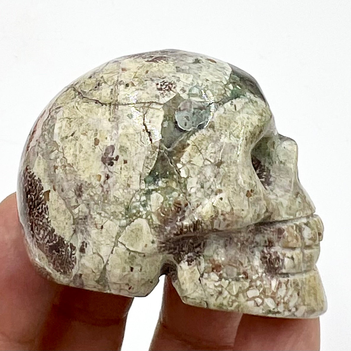 Russian Flower Cherry Blossom Jasper Skull 2 Inches Hand Carved Crystal Carving