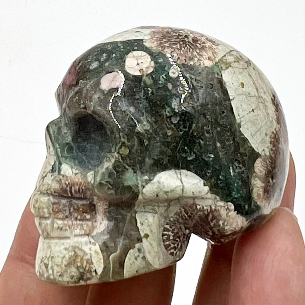 Russian Flower Cherry Blossom Jasper Skull 2 Inches Hand Carved Crystal Carving