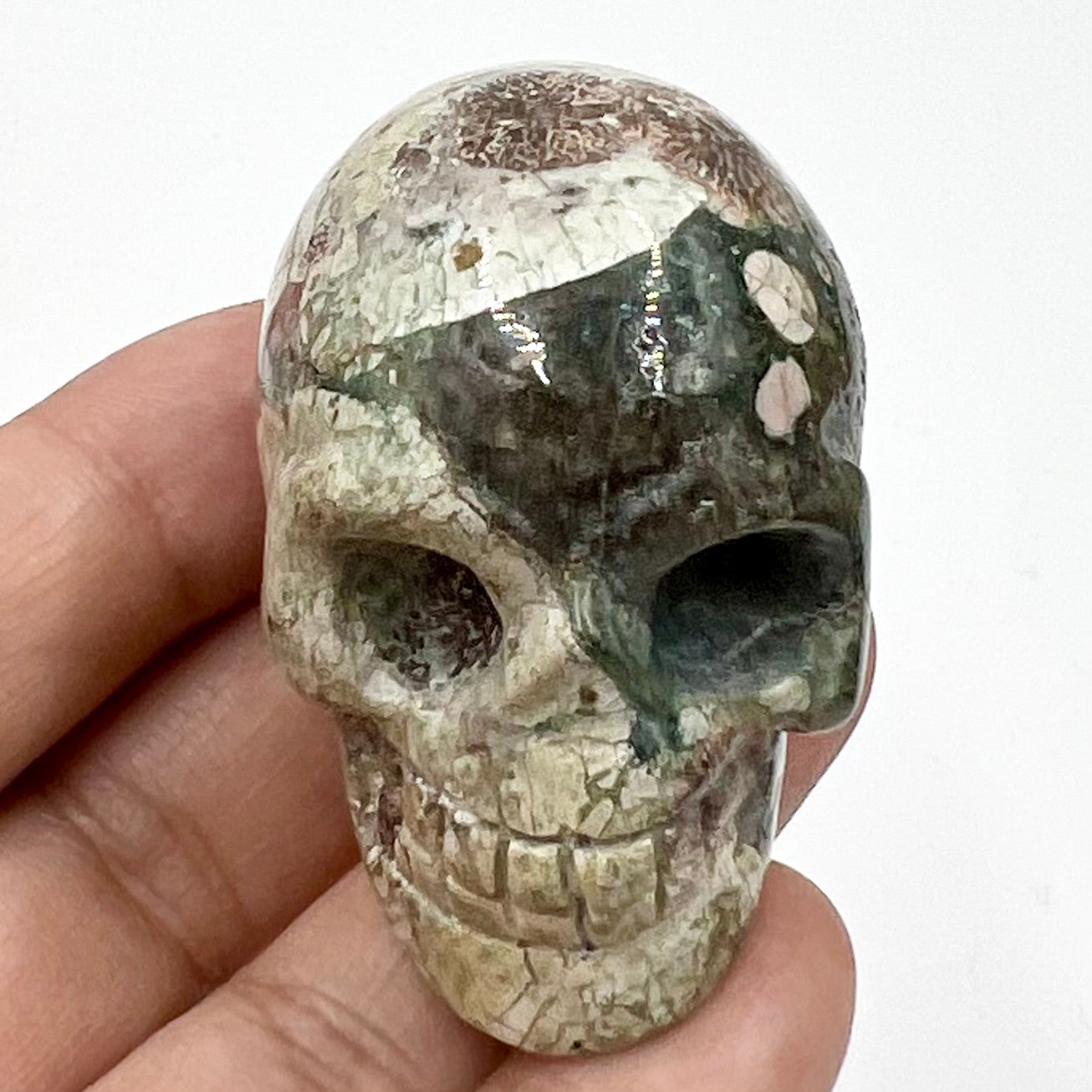 Russian Flower Cherry Blossom Jasper Skull 2 Inches Hand Carved Crystal Carving