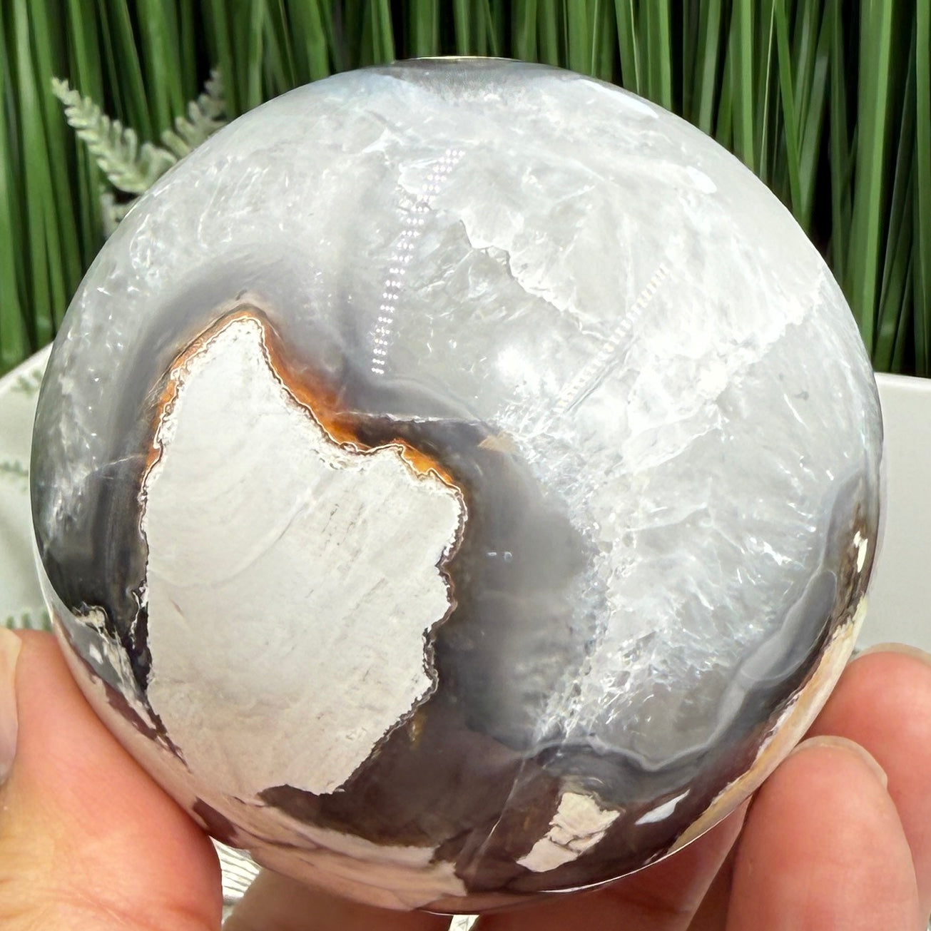 Volcanic Agate Quartz Sphere UV Reactive Crystal Ball 425g 68mm