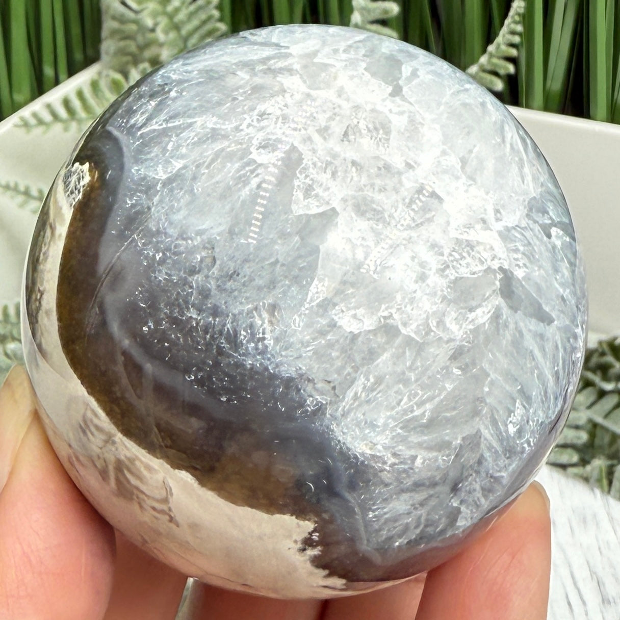 Volcanic Agate Quartz Sphere UV Reactive Crystal Ball 327g 63mm