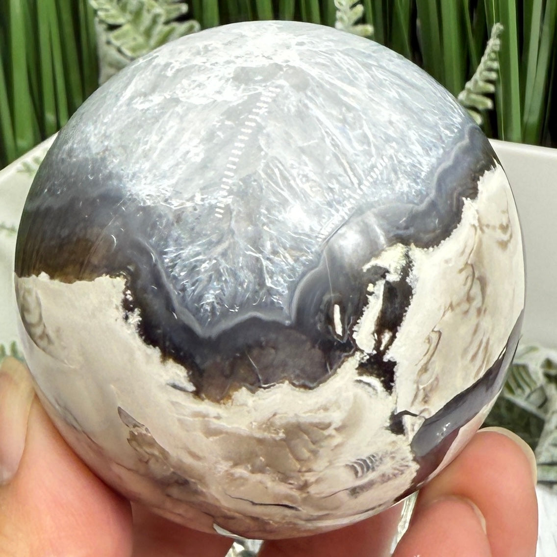 Volcanic Agate Quartz Sphere UV Reactive Crystal Ball 327g 63mm