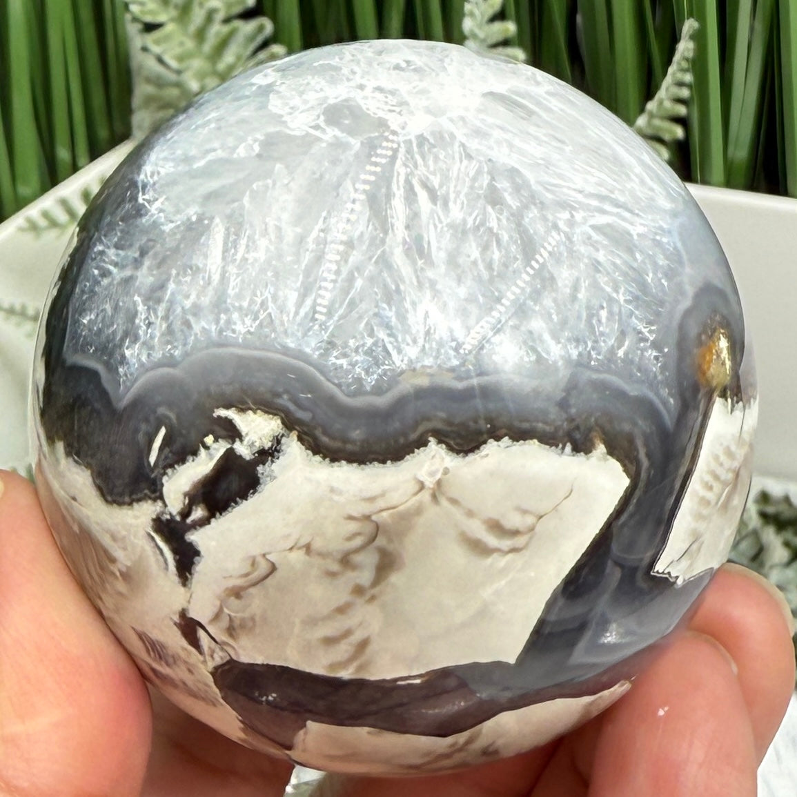 Volcanic Agate Quartz Sphere UV Reactive Crystal Ball 327g 63mm