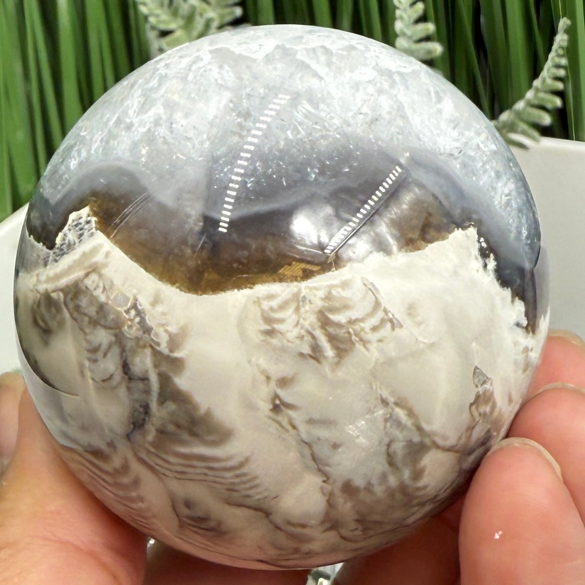 Volcanic Agate Quartz Sphere UV Reactive Crystal Ball 327g 63mm