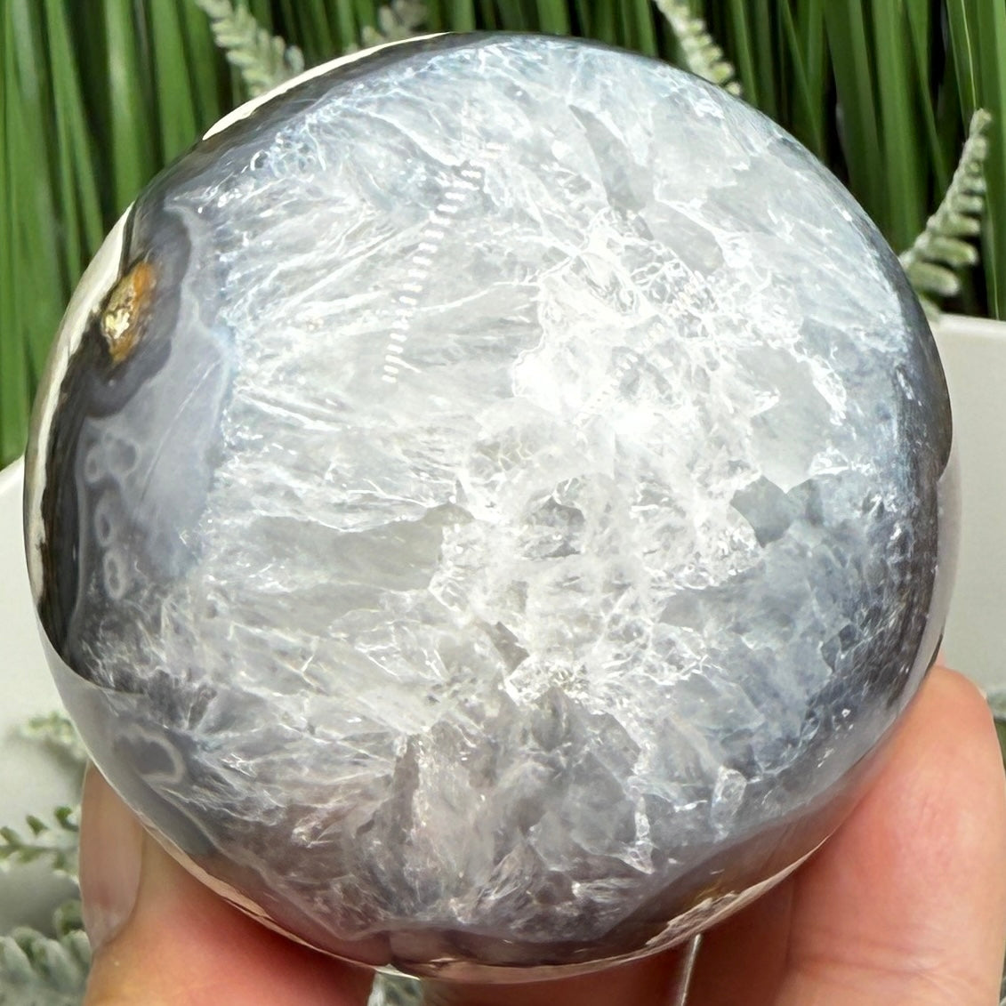 Volcanic Agate Quartz Sphere UV Reactive Crystal Ball 327g 63mm