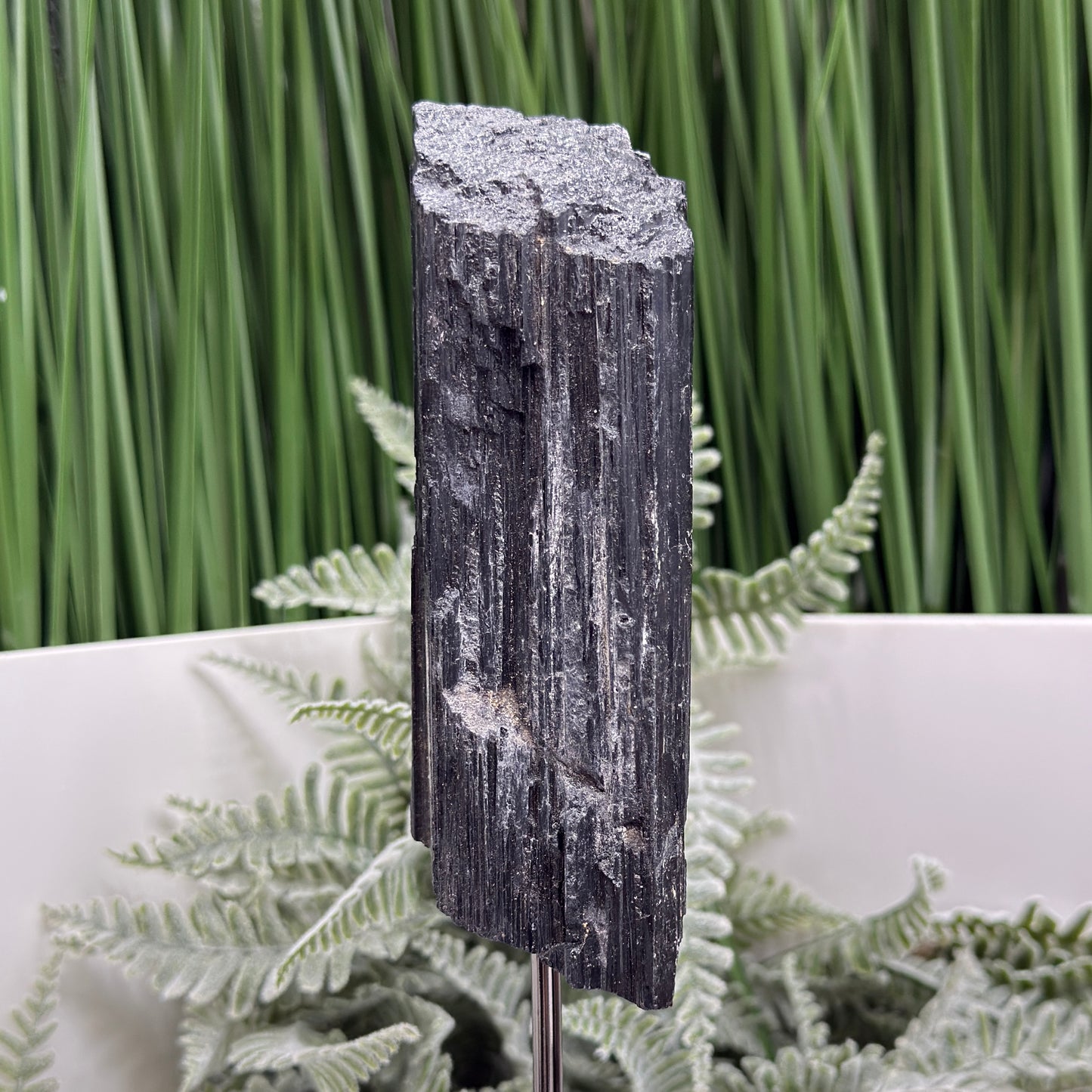 Black Tourmaline Schorl Hay Stack Raw Specimen with Stand Crystal 230g
