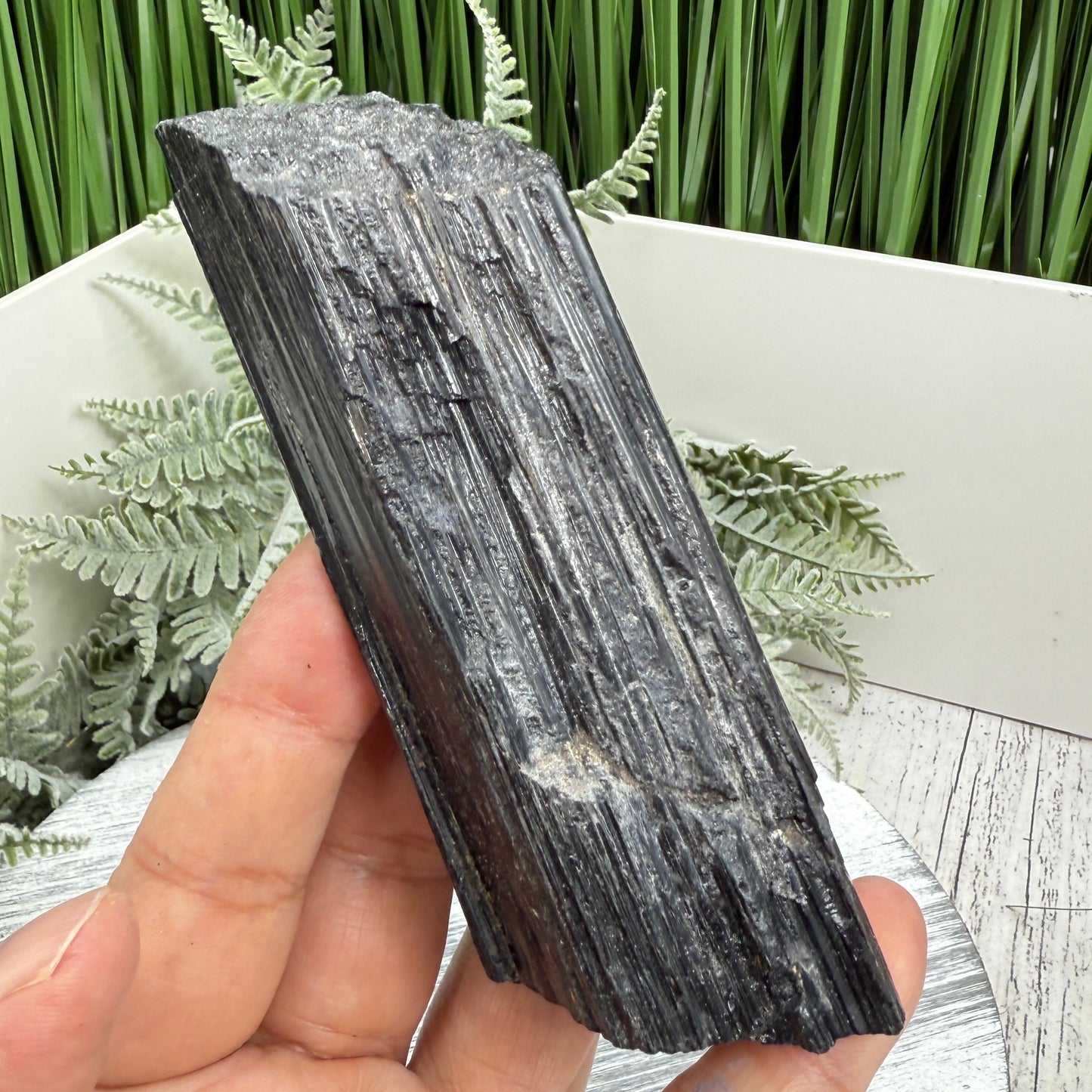 Black Tourmaline Schorl Hay Stack Raw Specimen with Stand Crystal 230g