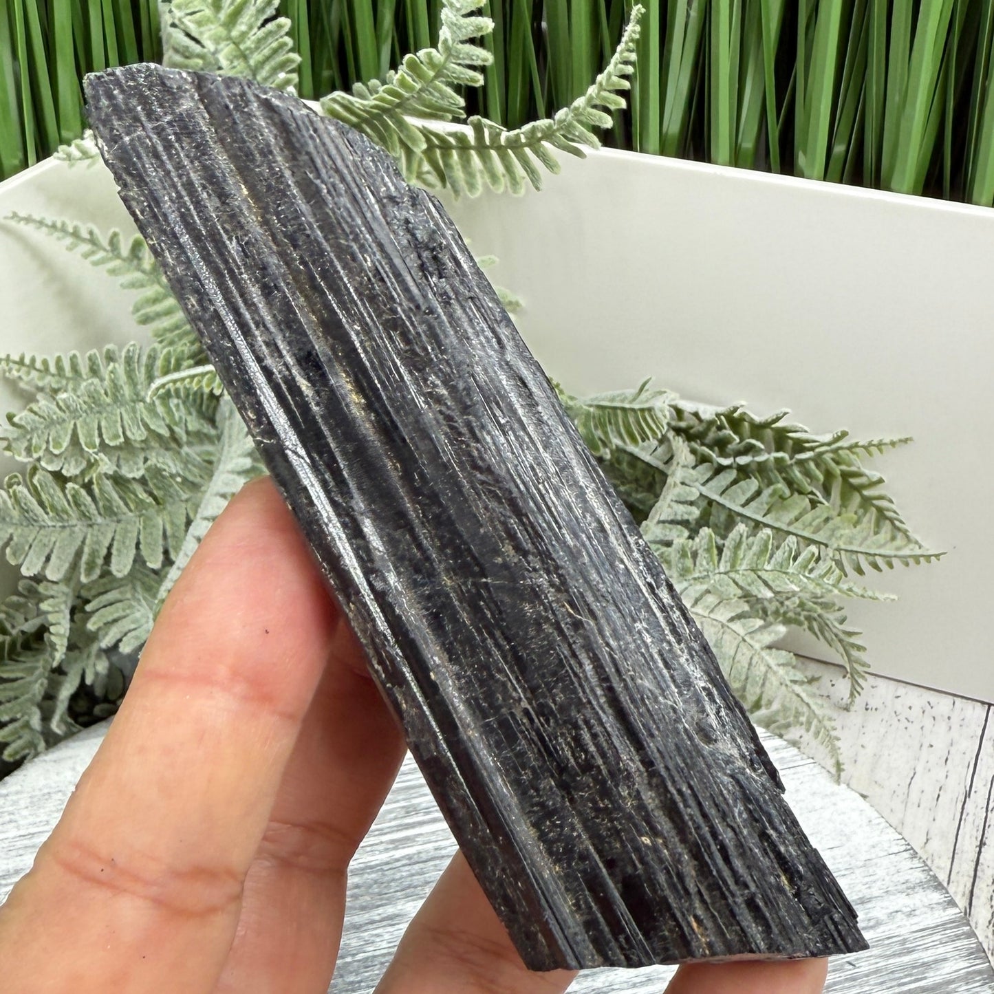 Black Tourmaline Schorl Hay Stack Raw Specimen with Stand Crystal 230g