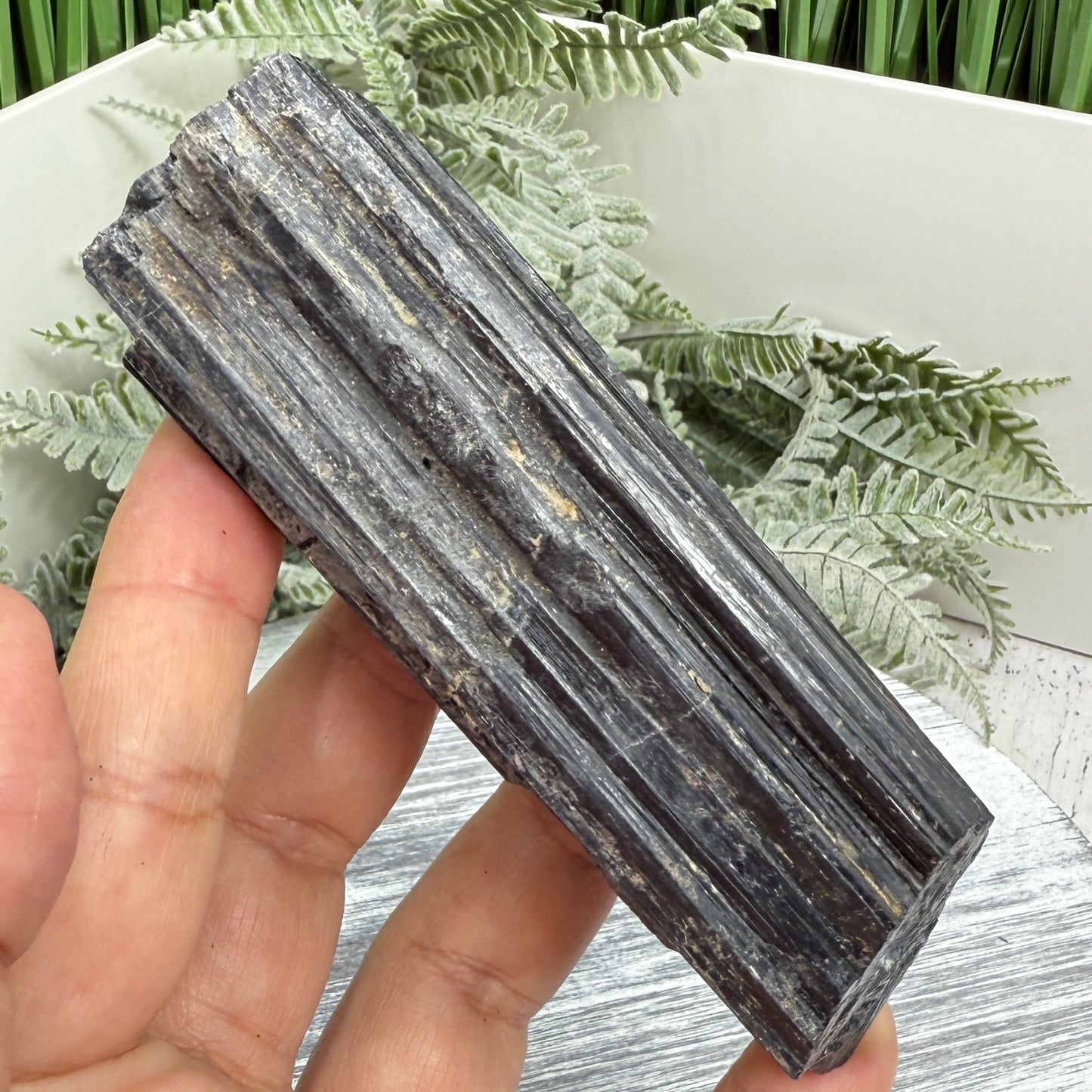Black Tourmaline Schorl Hay Stack Raw Specimen with Stand Crystal 230g