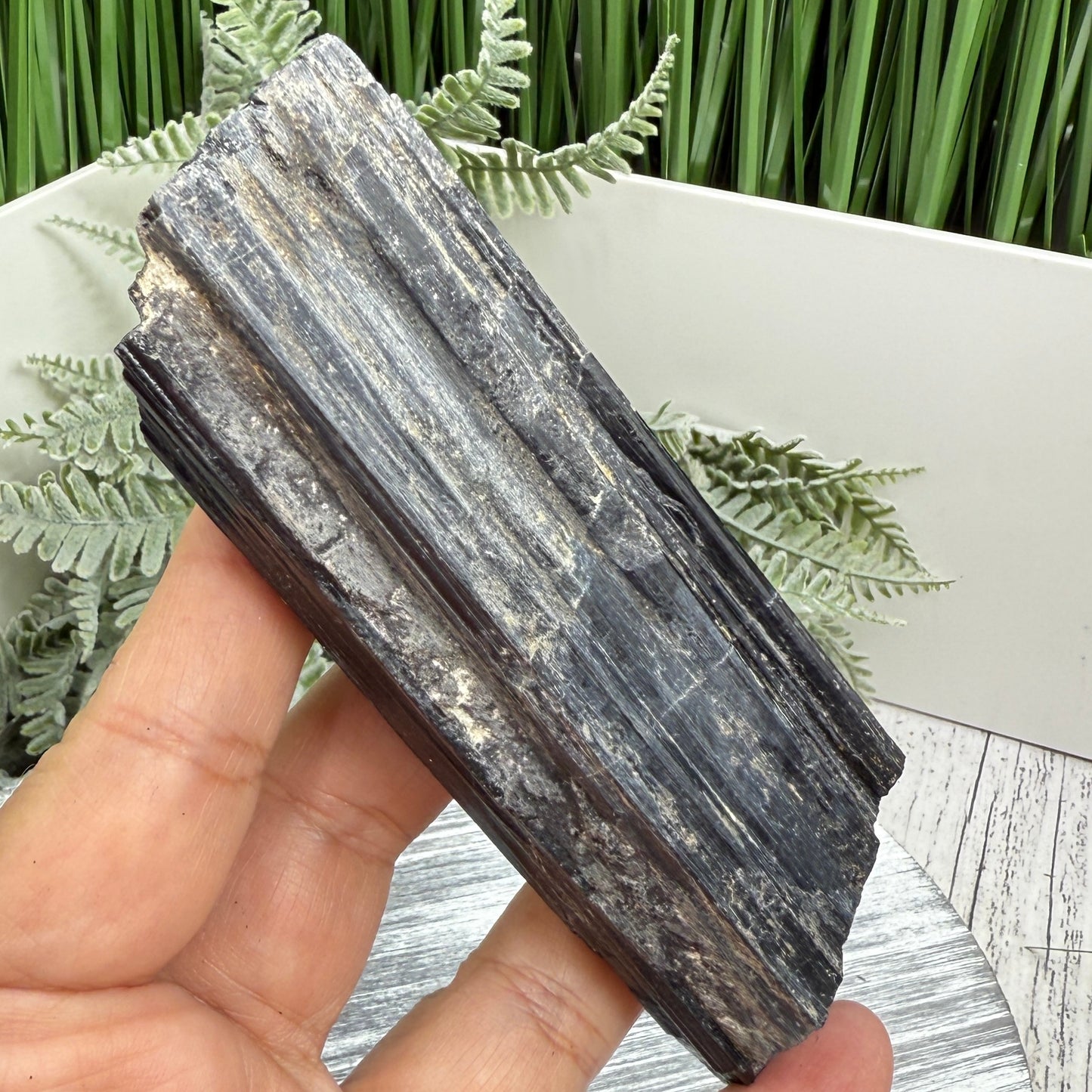 Black Tourmaline Schorl Hay Stack Raw Specimen with Stand Crystal 230g