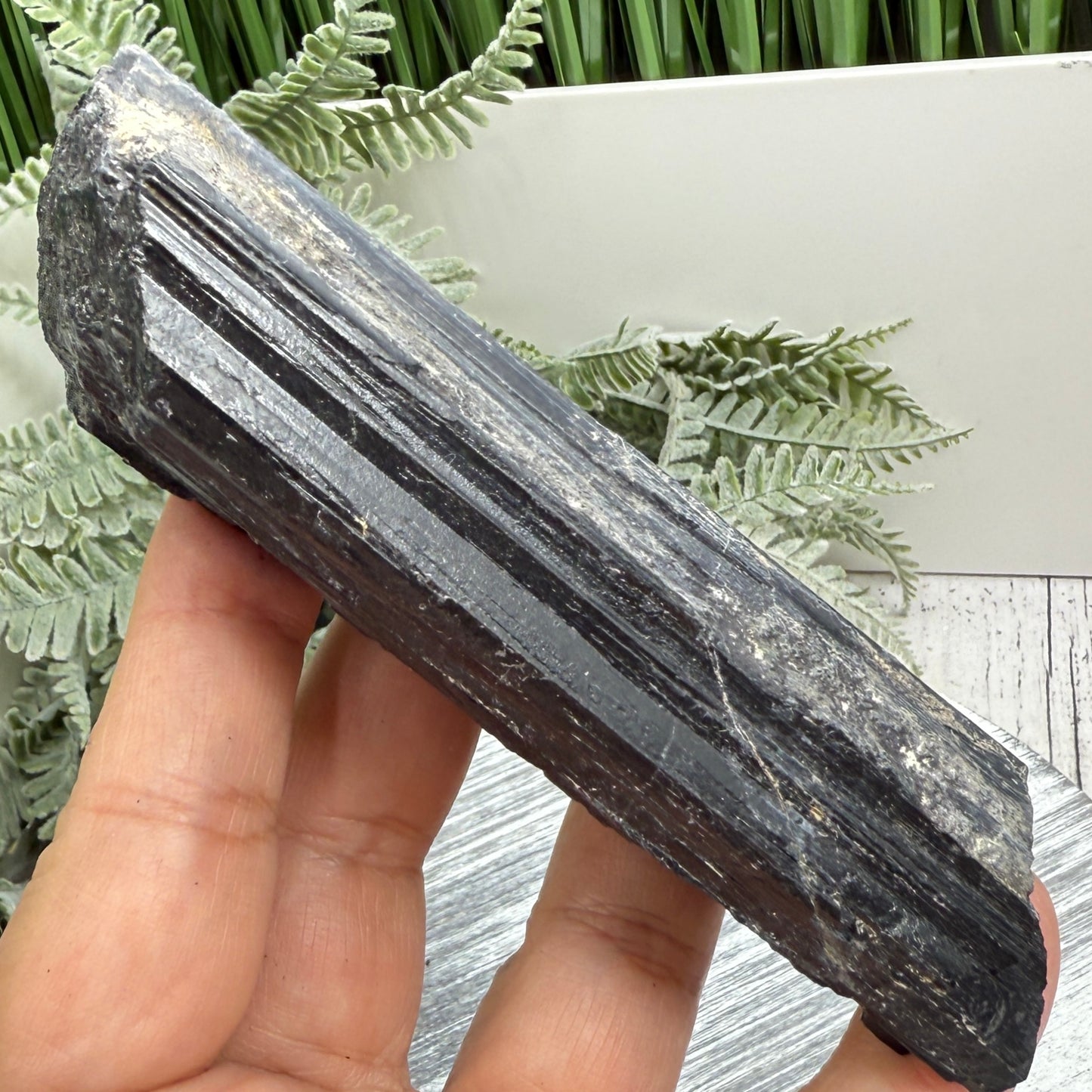 Black Tourmaline Schorl Hay Stack Raw Specimen with Stand Crystal 230g