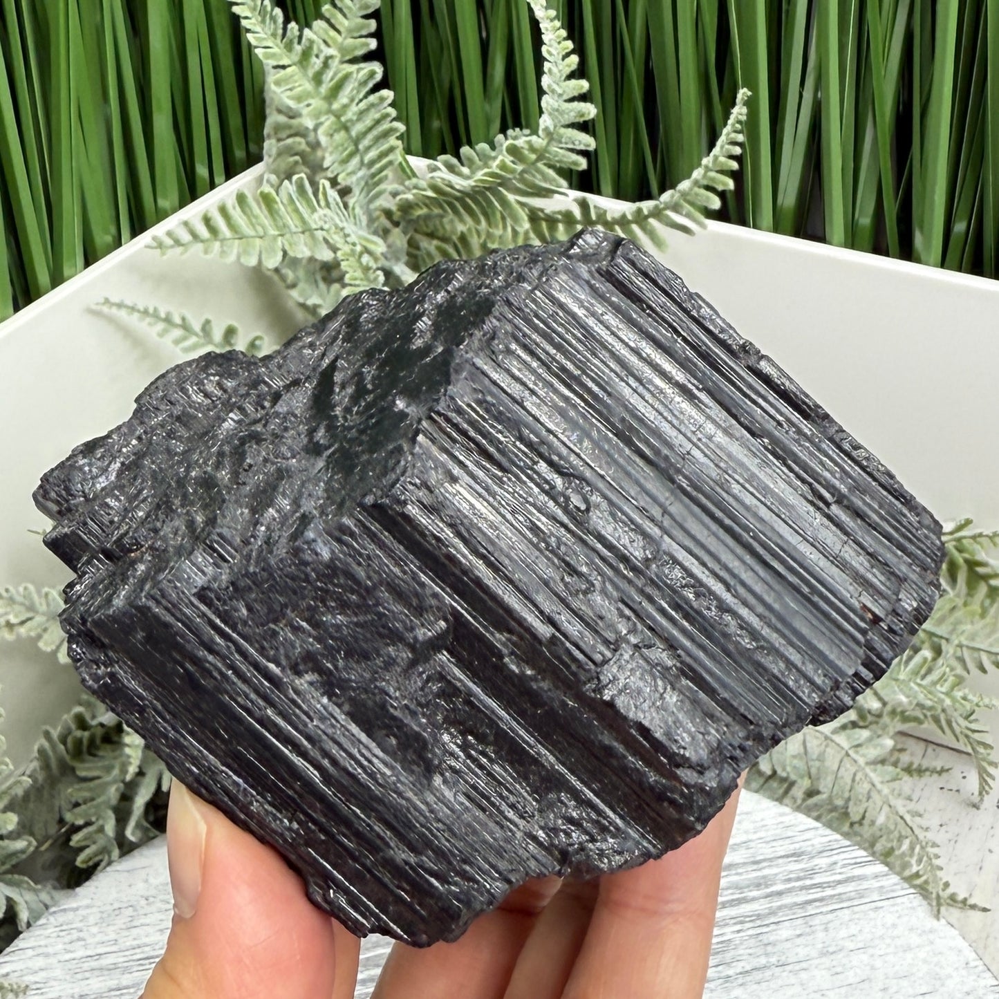 Black Tourmaline Schorl Hay Stack Raw Specimen with Stand Crystal 599g