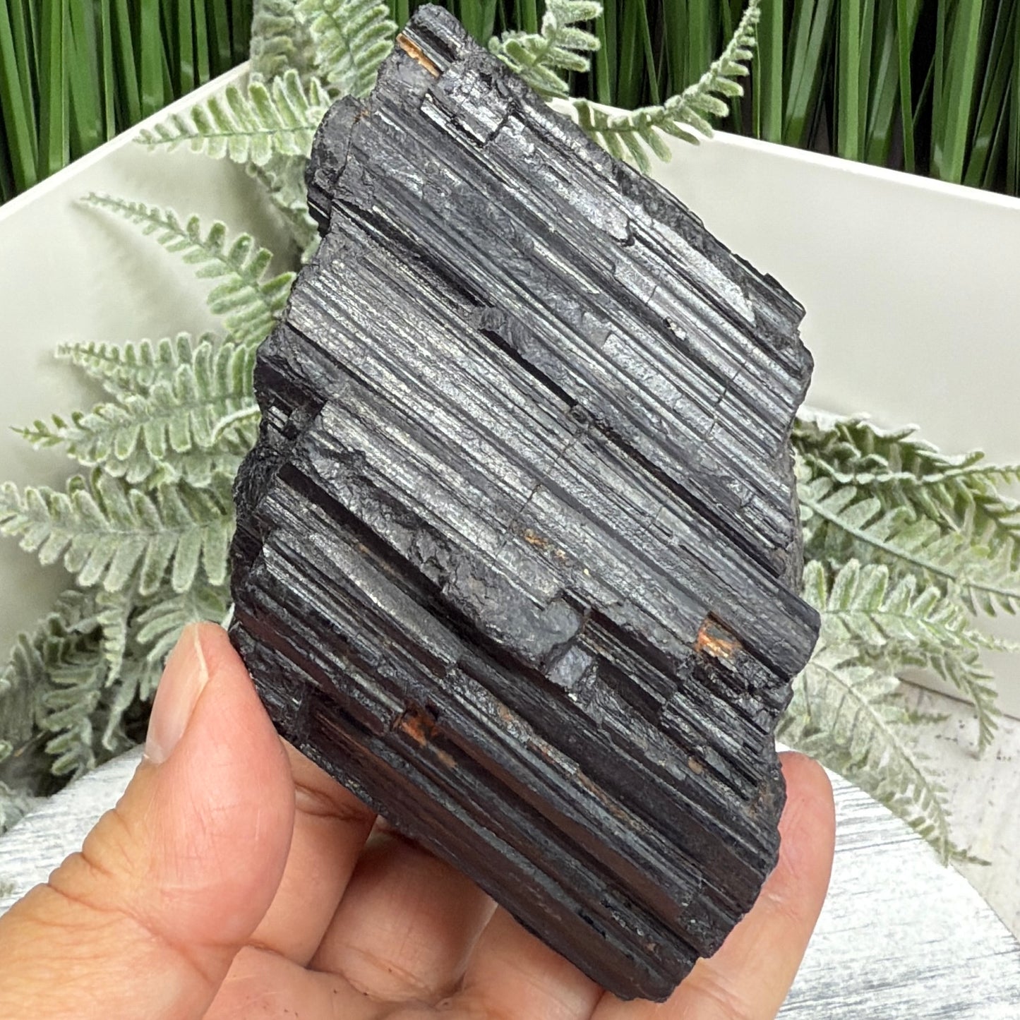 Black Tourmaline Schorl Hay Stack Raw Specimen with Stand Crystal 599g