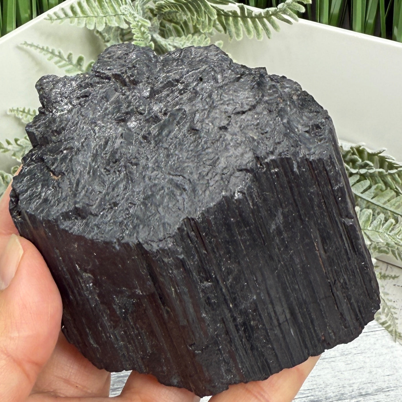 Black Tourmaline Schorl Hay Stack Raw Specimen with Stand Crystal 599g