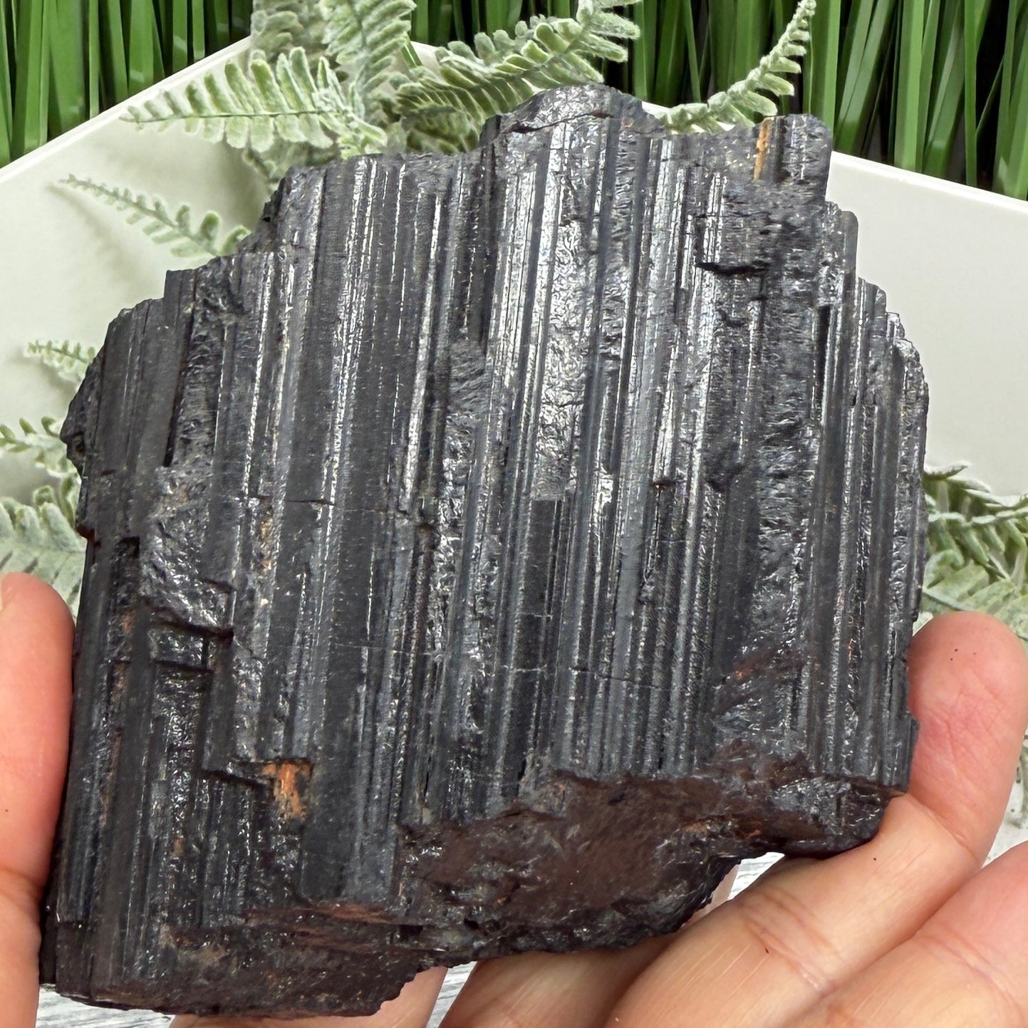 Black Tourmaline Schorl Hay Stack Raw Specimen with Stand Crystal 599g