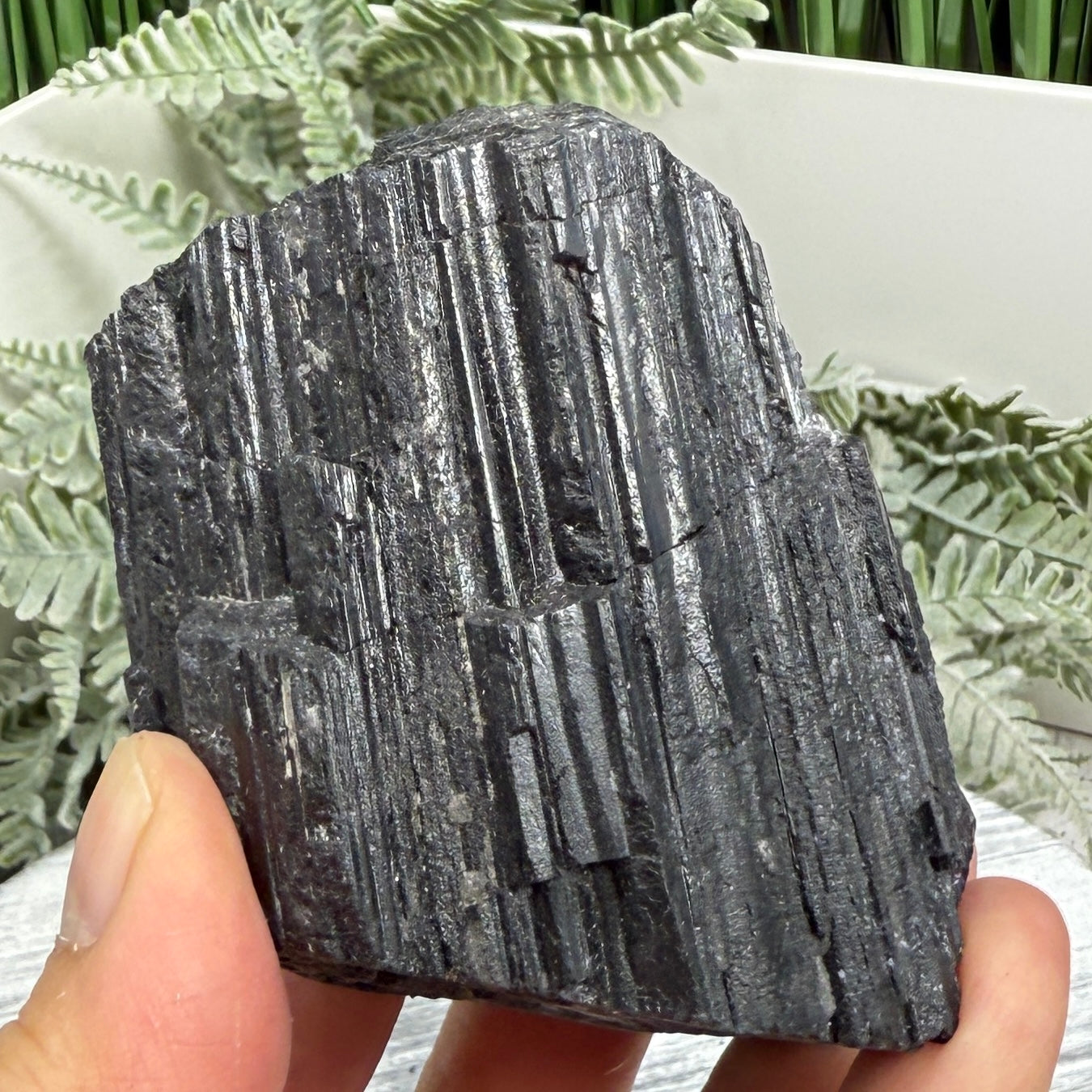 Black Tourmaline Schorl Hay Stack Raw Specimen with Stand Crystal 357g