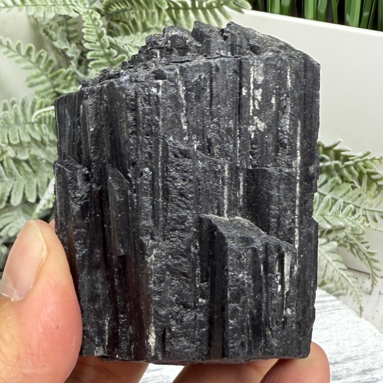Black Tourmaline Schorl Hay Stack Raw Specimen with Stand Crystal 357g
