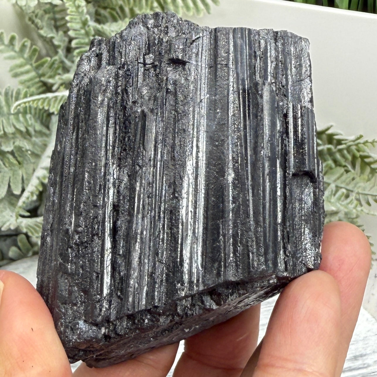 Black Tourmaline Schorl Hay Stack Raw Specimen with Stand Crystal 357g