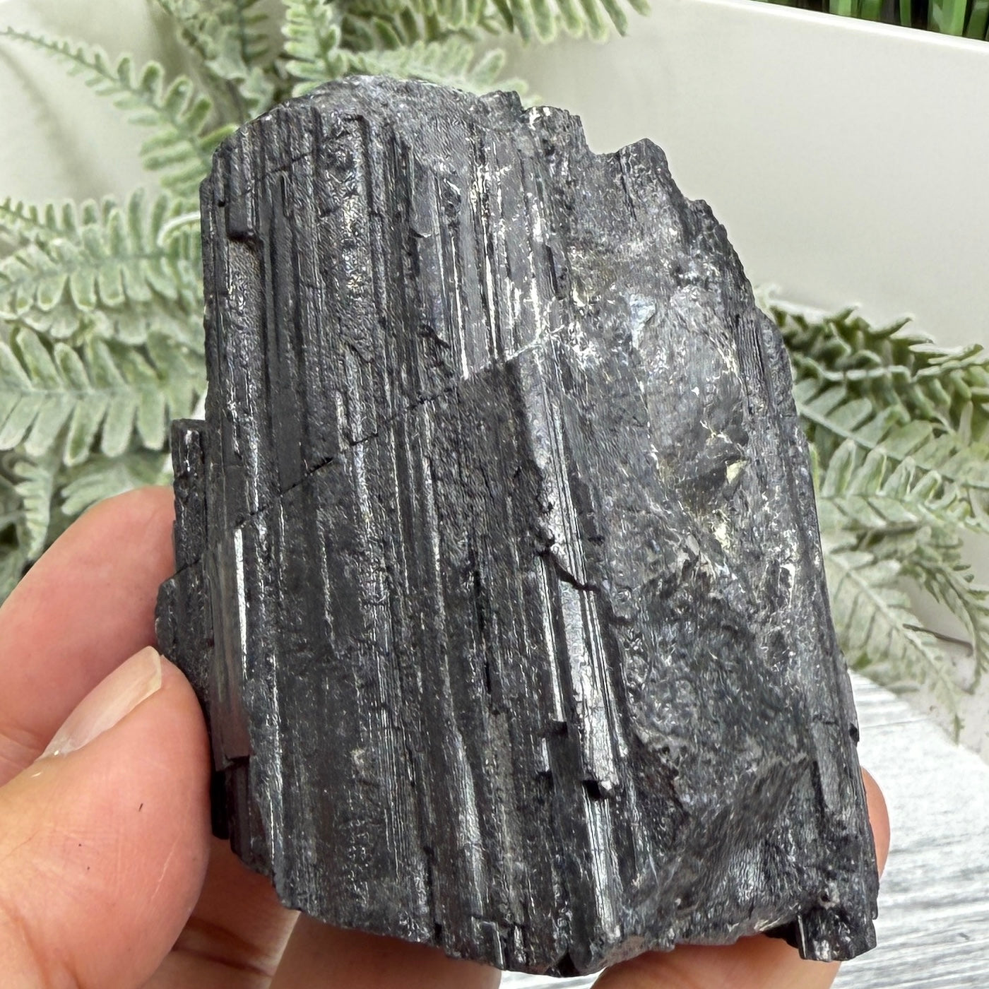 Black Tourmaline Schorl Hay Stack Raw Specimen with Stand Crystal 357g