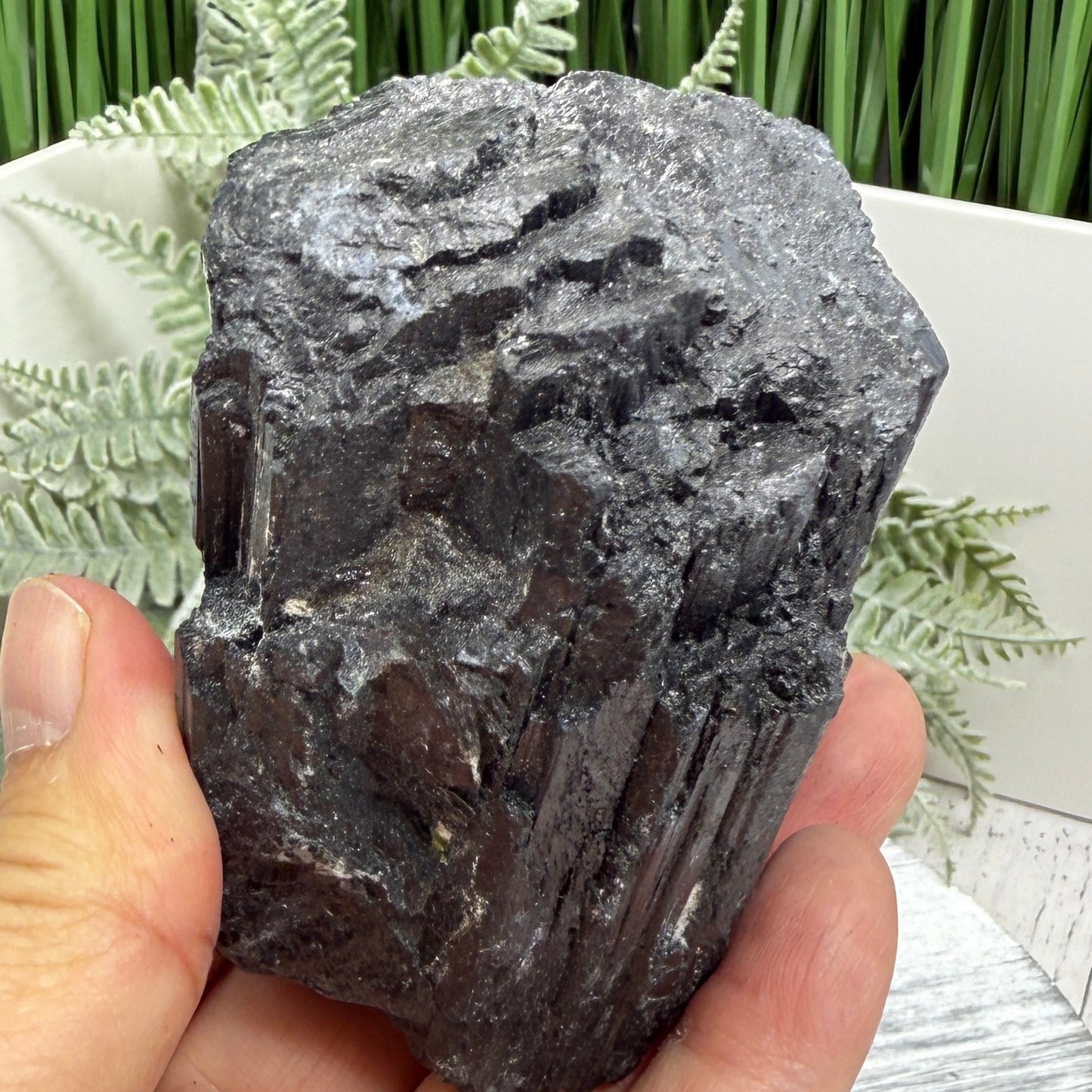 Black Tourmaline Schorl Hay Stack Raw Specimen with Stand Crystal 357g
